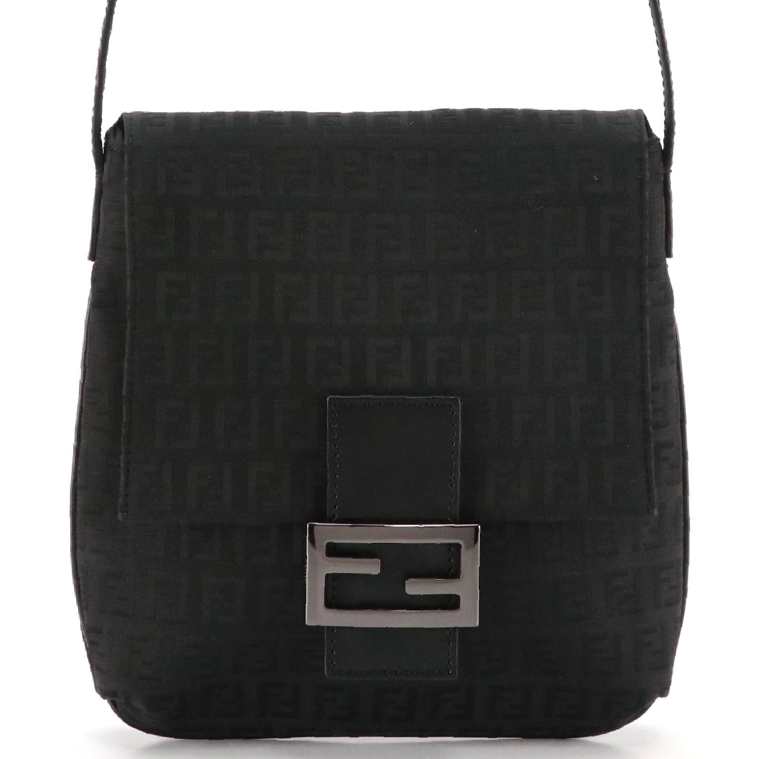 Fendi Front Flap Crossbody Bag in Black Zucchino Canvas and Leather Trim