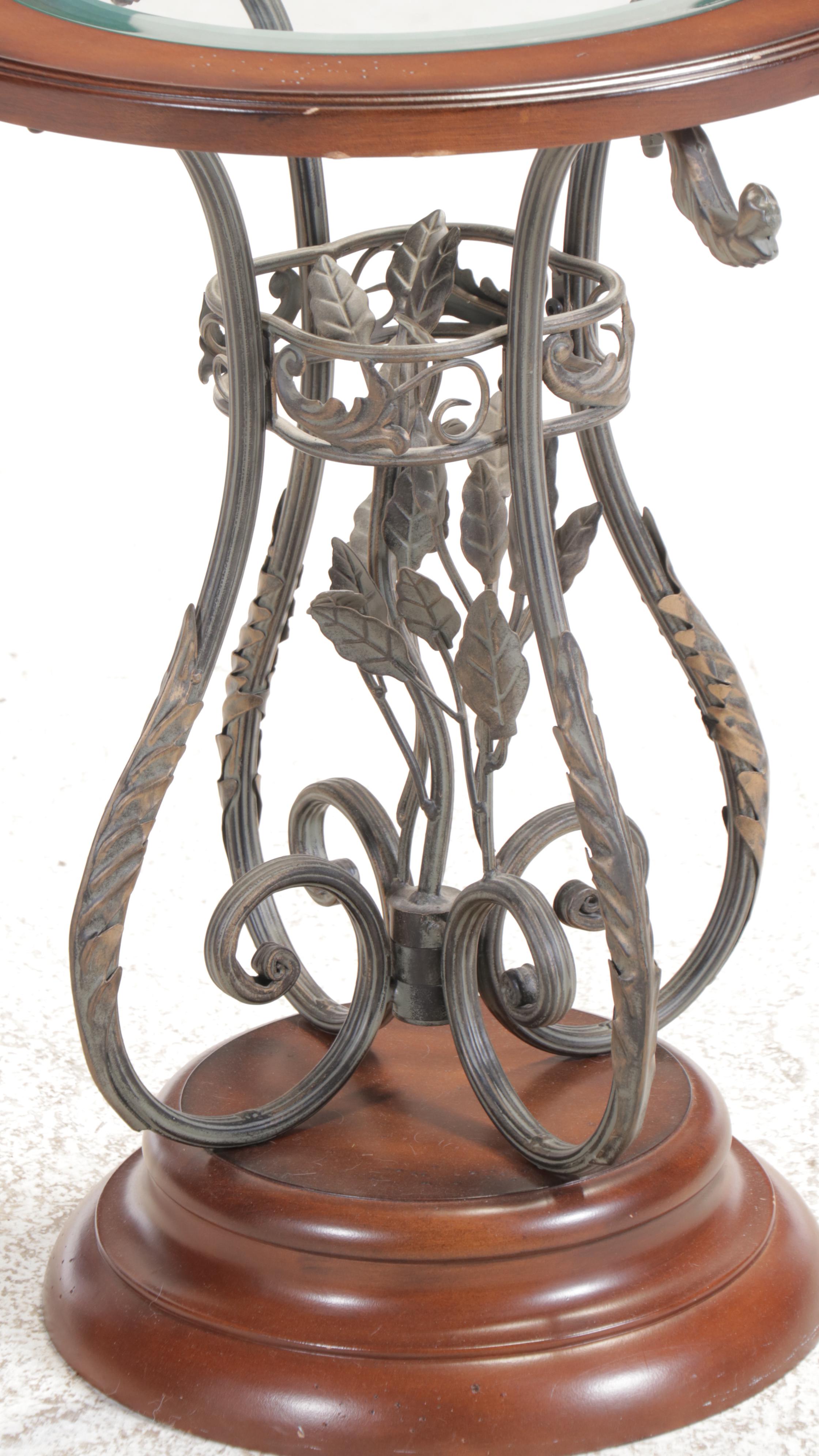 Wrought Iron End Table with Glass Top