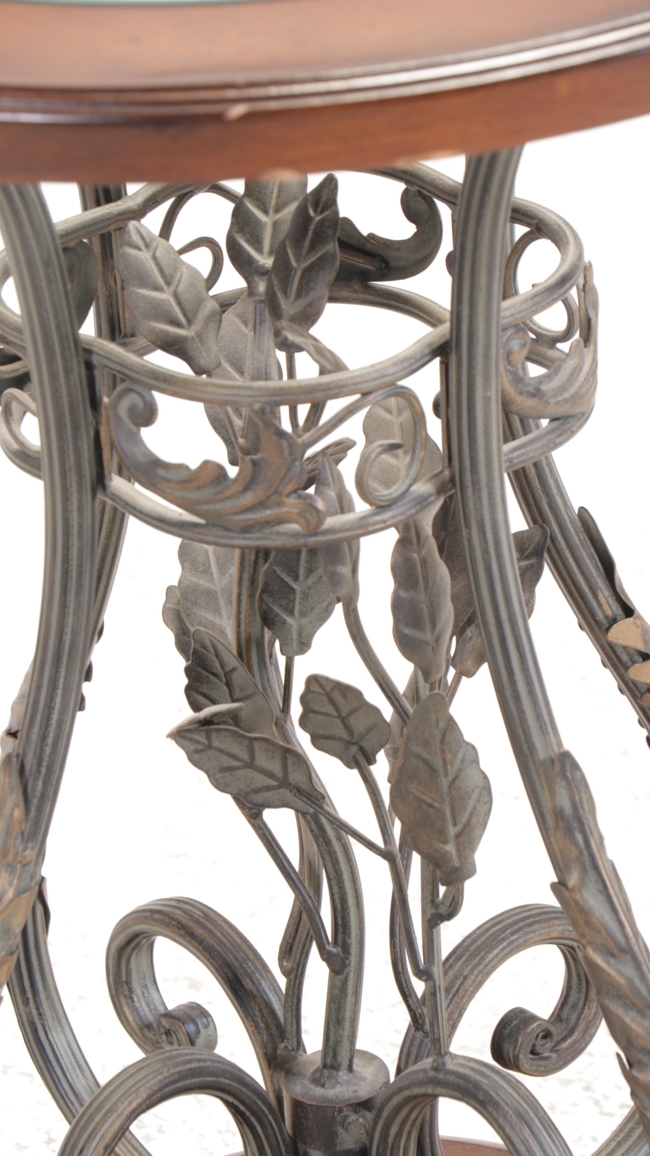 Wrought Iron End Table with Glass Top