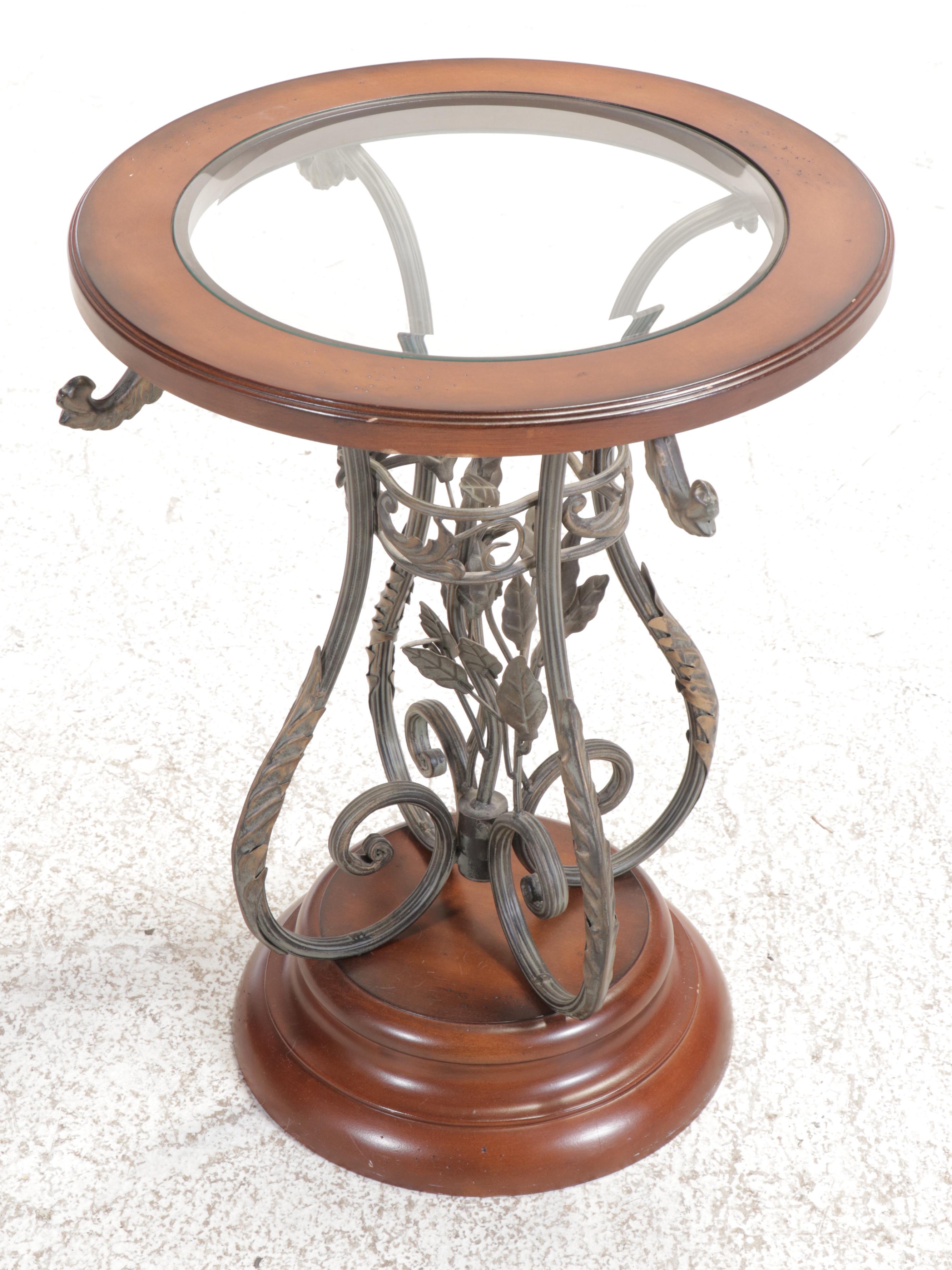 Wrought Iron End Table with Glass Top