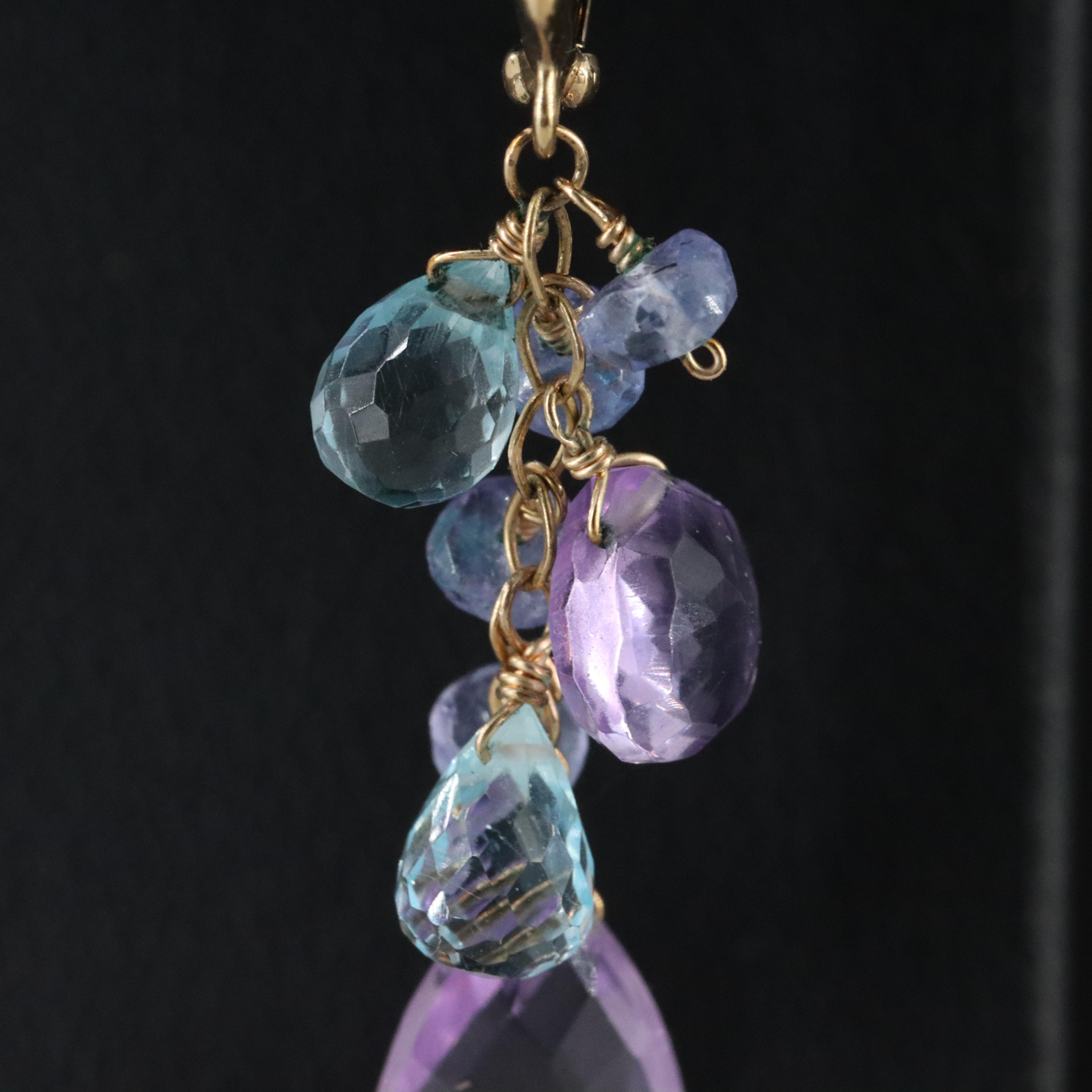 14K Amethyst, Sky Blue Topaz, and Tanzanite Earrings
