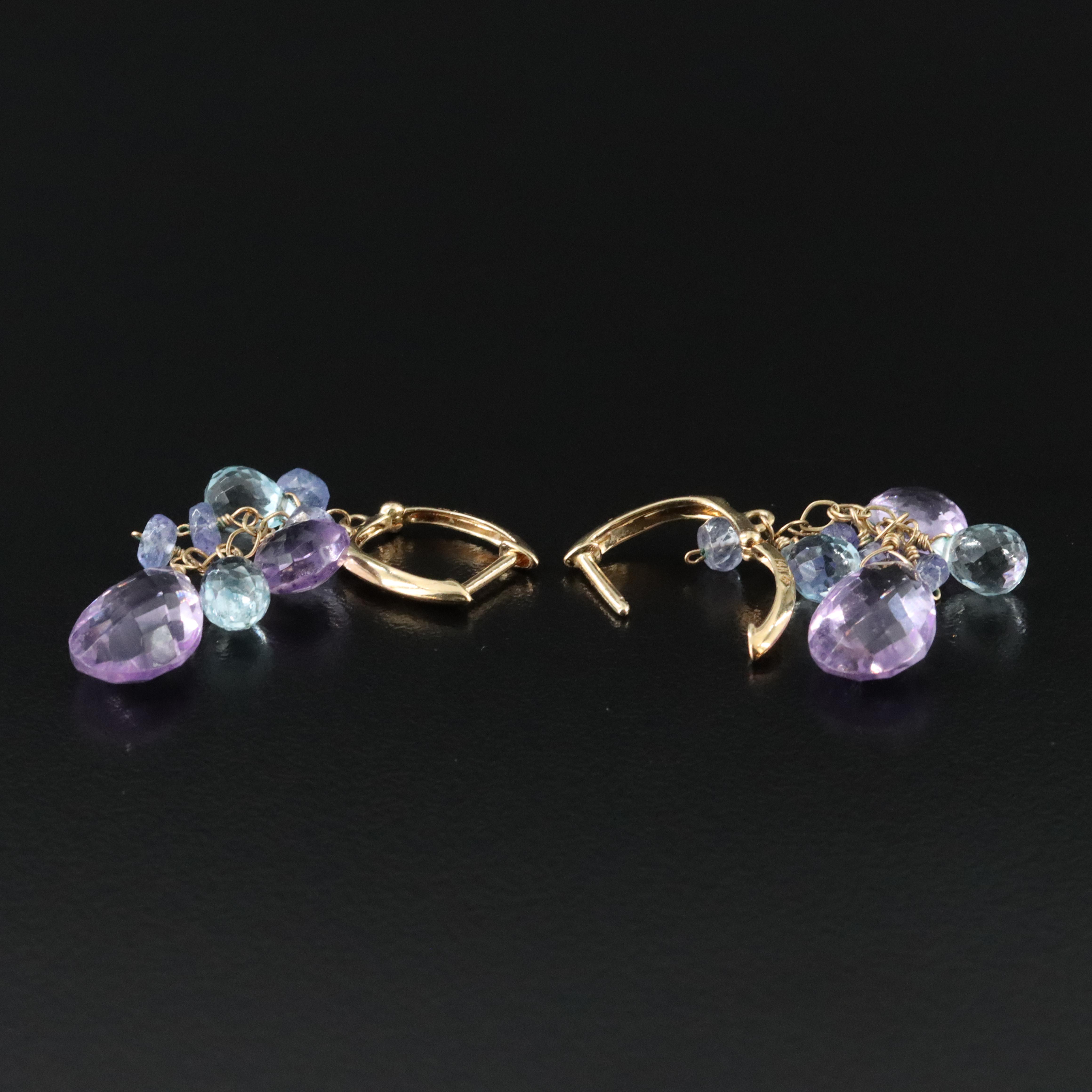 14K Amethyst, Sky Blue Topaz, and Tanzanite Earrings