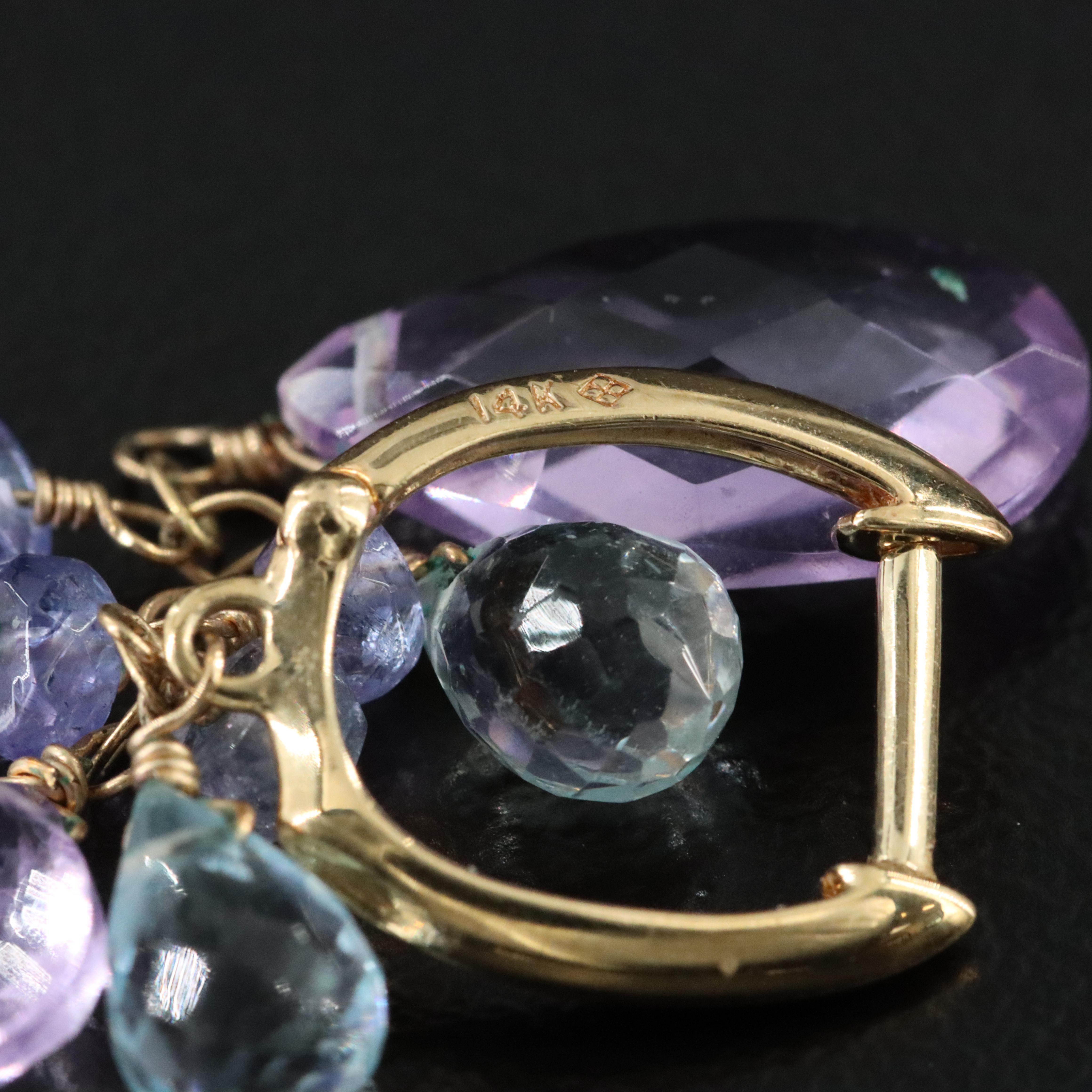 14K Amethyst, Sky Blue Topaz, and Tanzanite Earrings