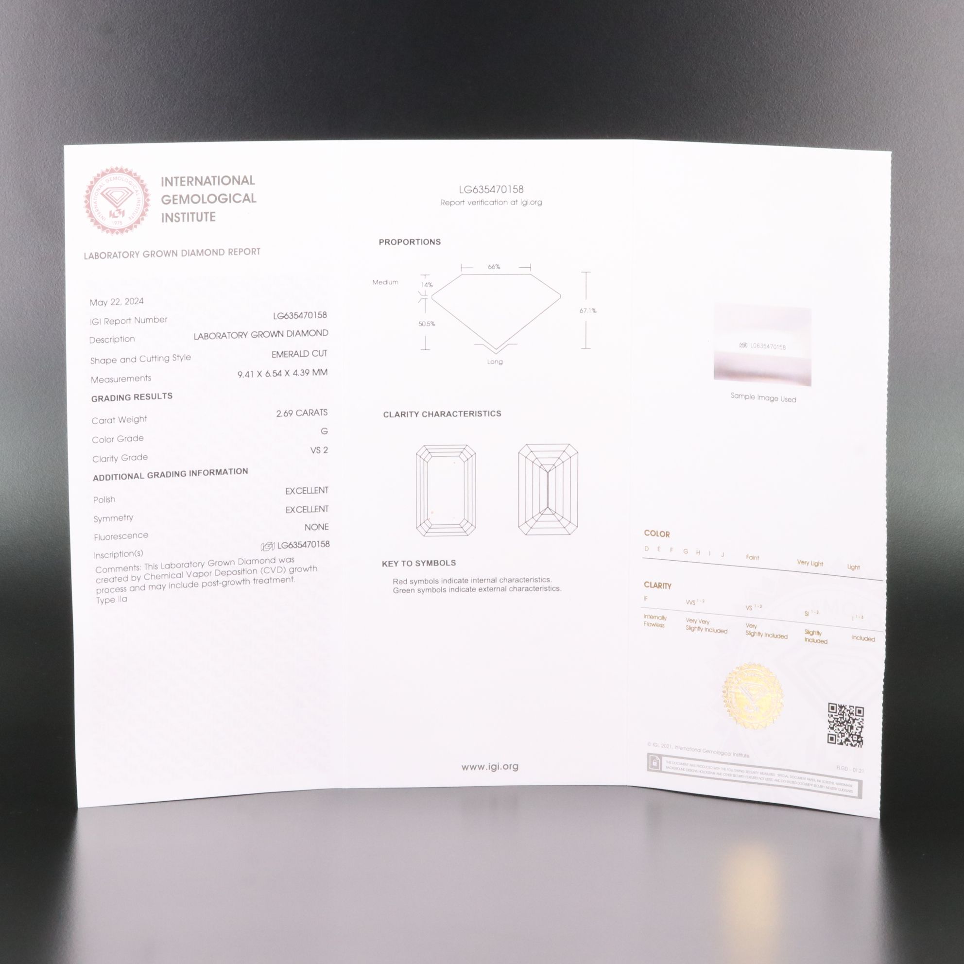 Loose 2.69 CT Lab Grown Diamond with IGI Report