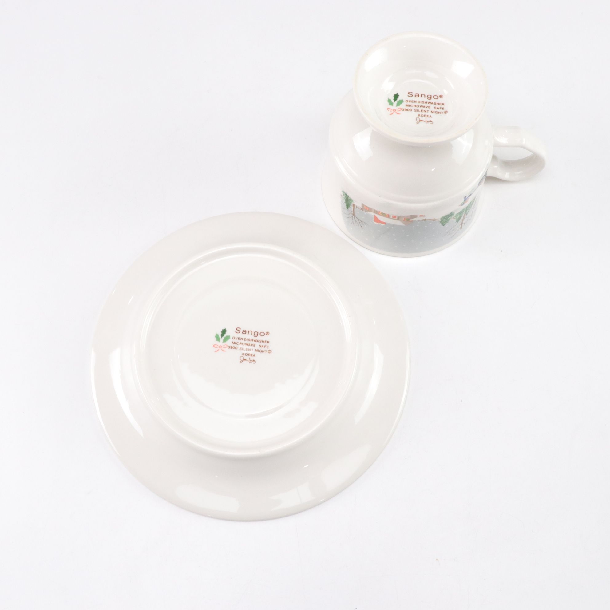 Sango "Silent Night" Set of Dinner Plates with Cups and Tumbler Glasses