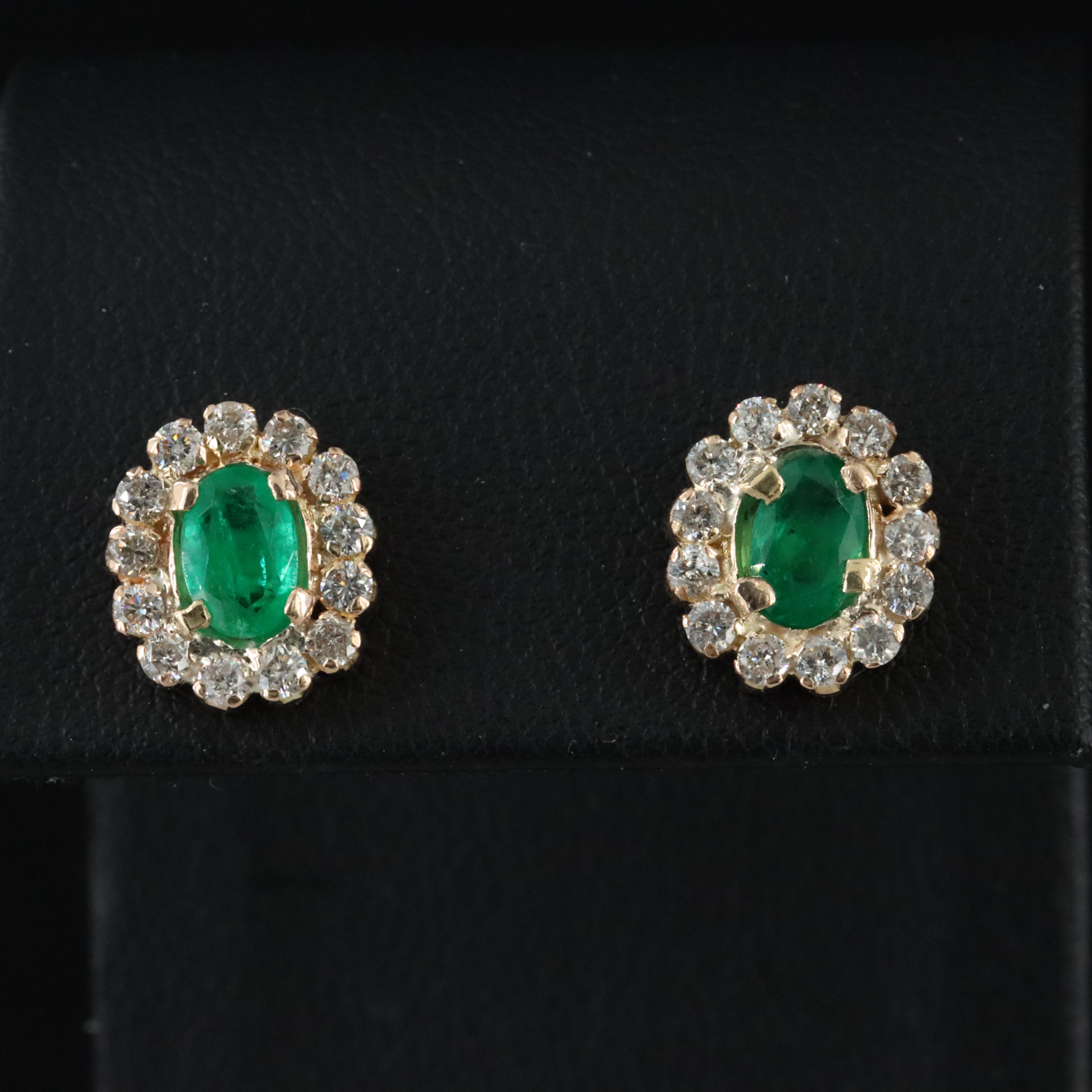 14K Emerald and Diamond Halo Earrings