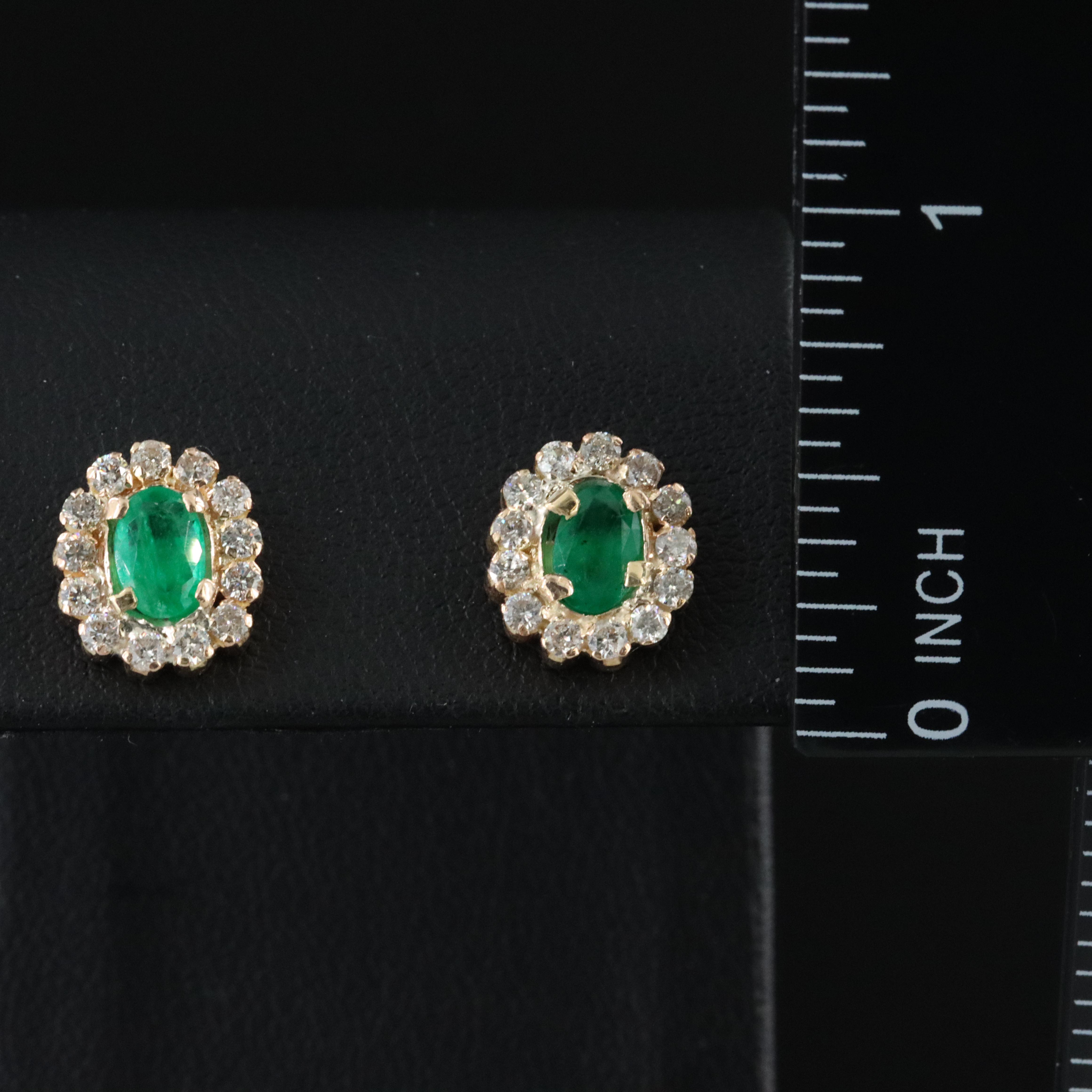 14K Emerald and Diamond Halo Earrings
