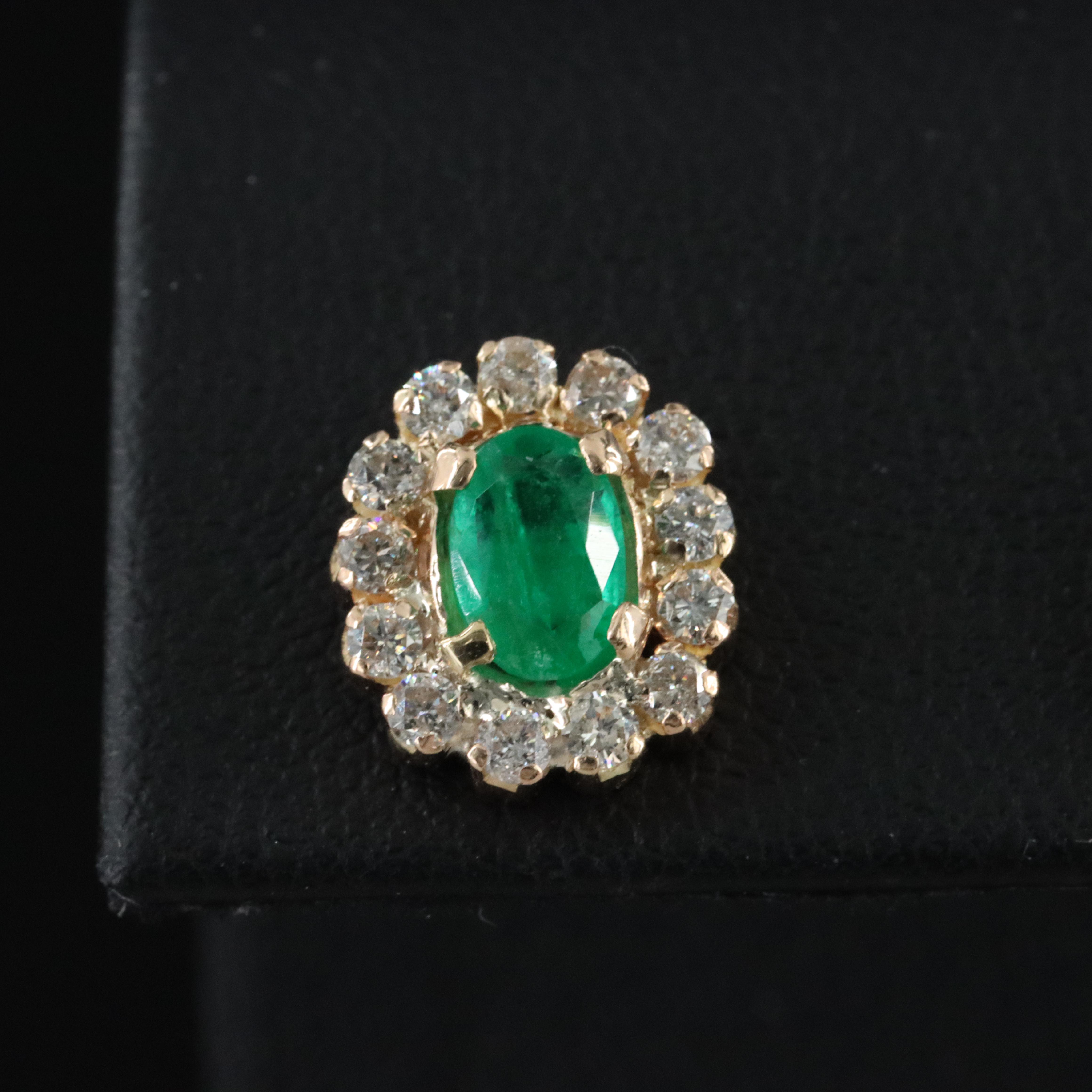 14K Emerald and Diamond Halo Earrings