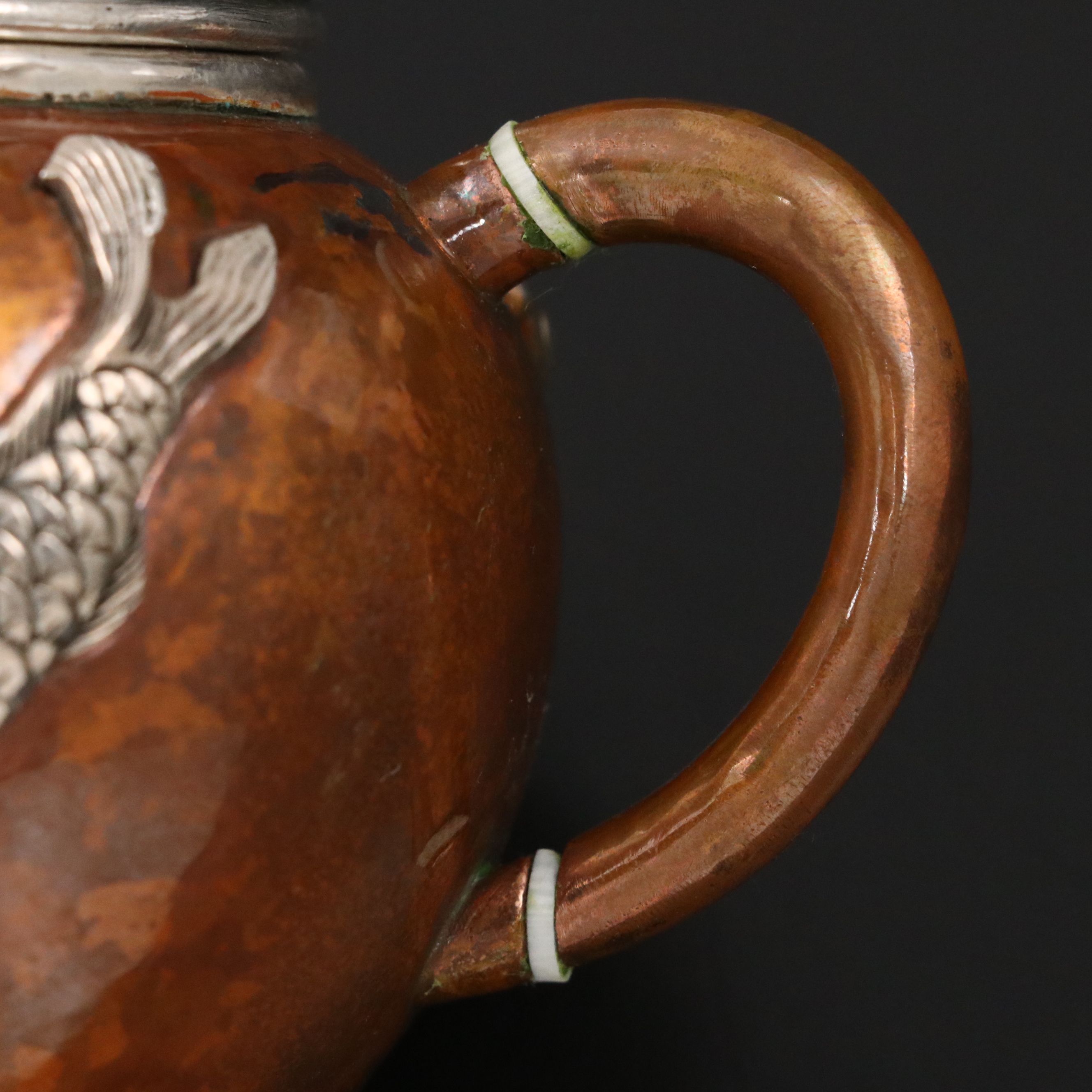 Chinese Copper with Sterling Silver and Mixed Metal Ewer and Pierced Lid