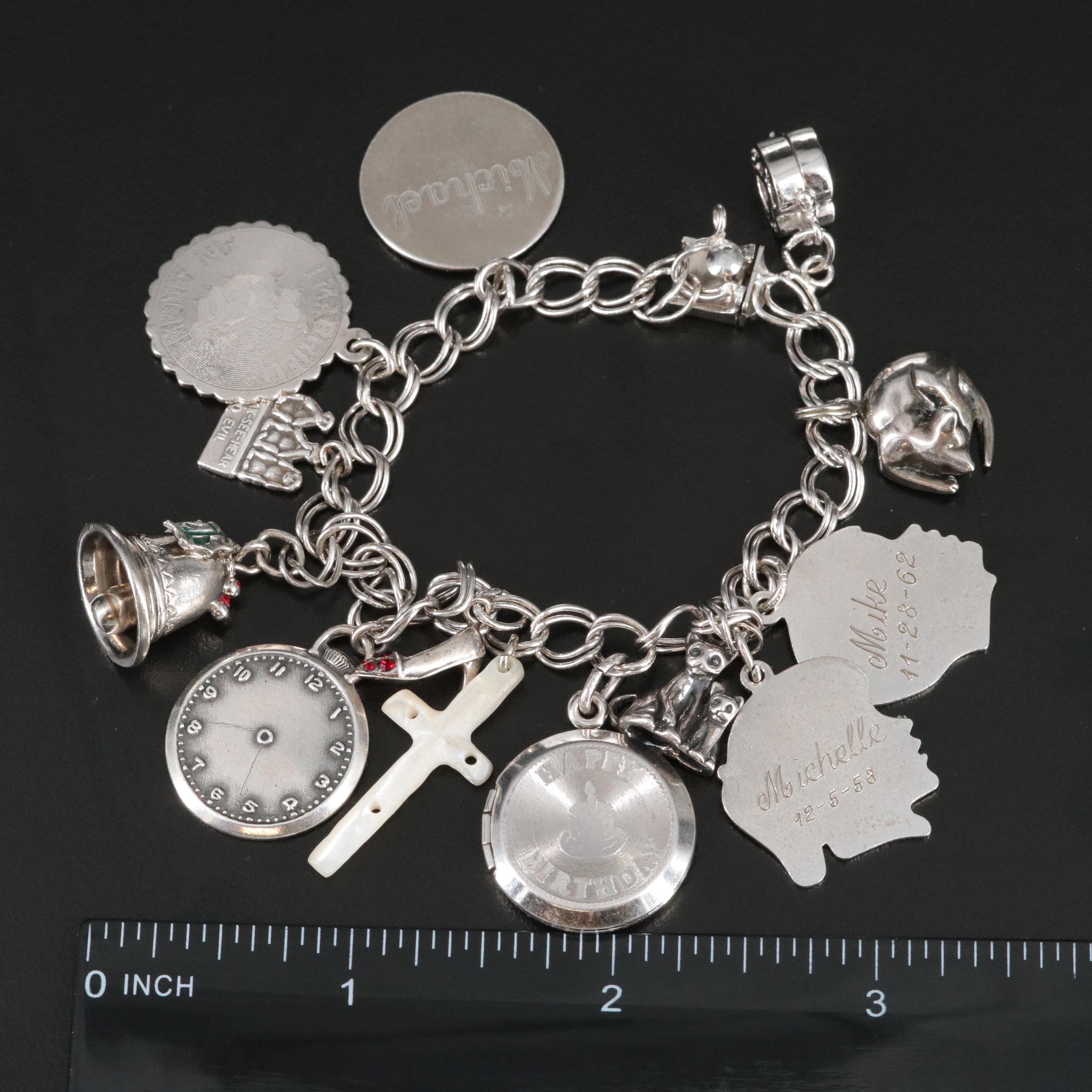 Sterling Mother-of-Pearl and Cubic Zirconia Charm Bracelet