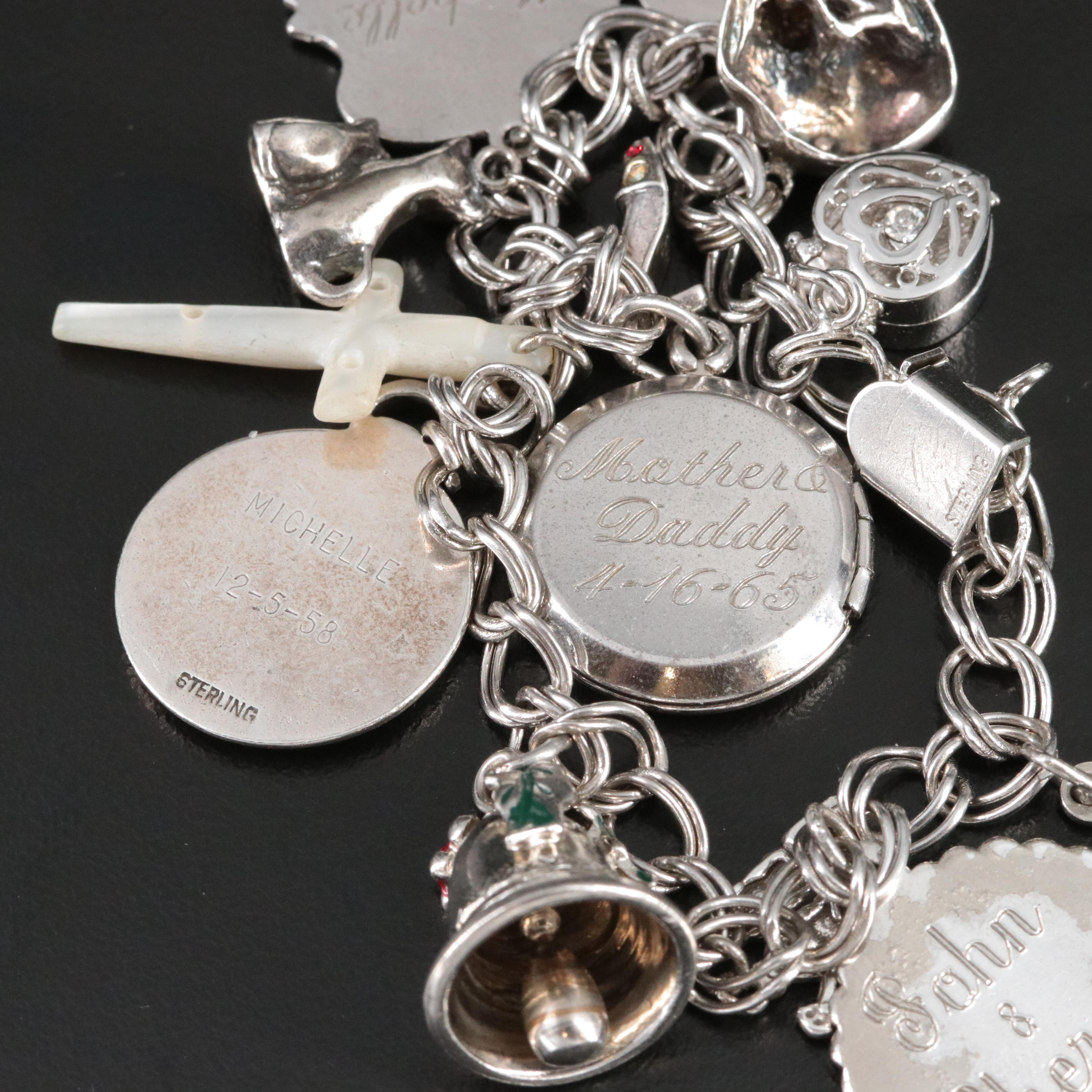 Sterling Mother-of-Pearl and Cubic Zirconia Charm Bracelet