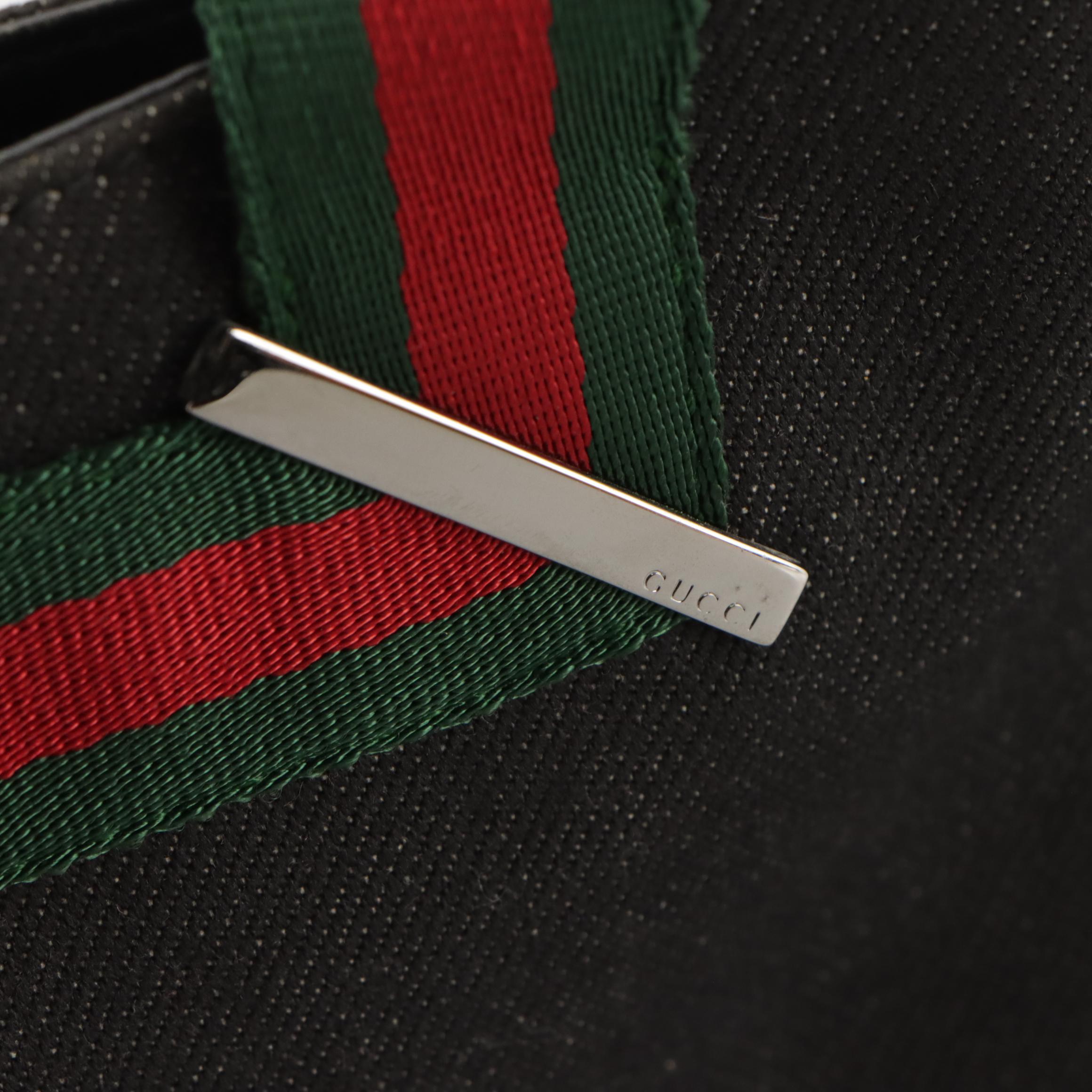 Gucci Dark Denim and Black Leather Web Stripe Trim/Strap Shoulder Bag