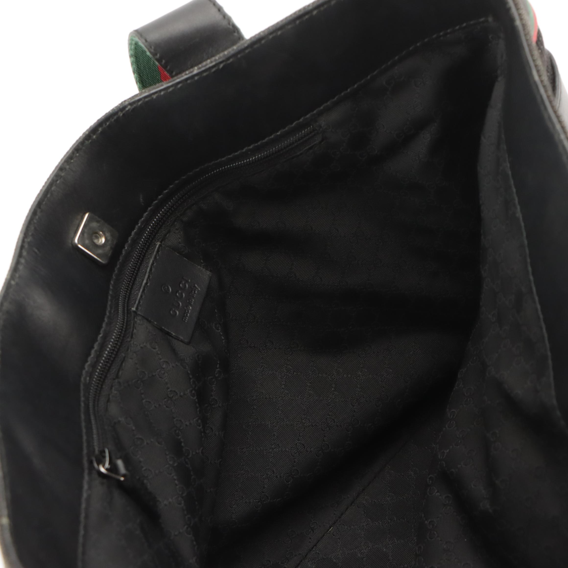 Gucci Dark Denim and Black Leather Web Stripe Trim/Strap Shoulder Bag