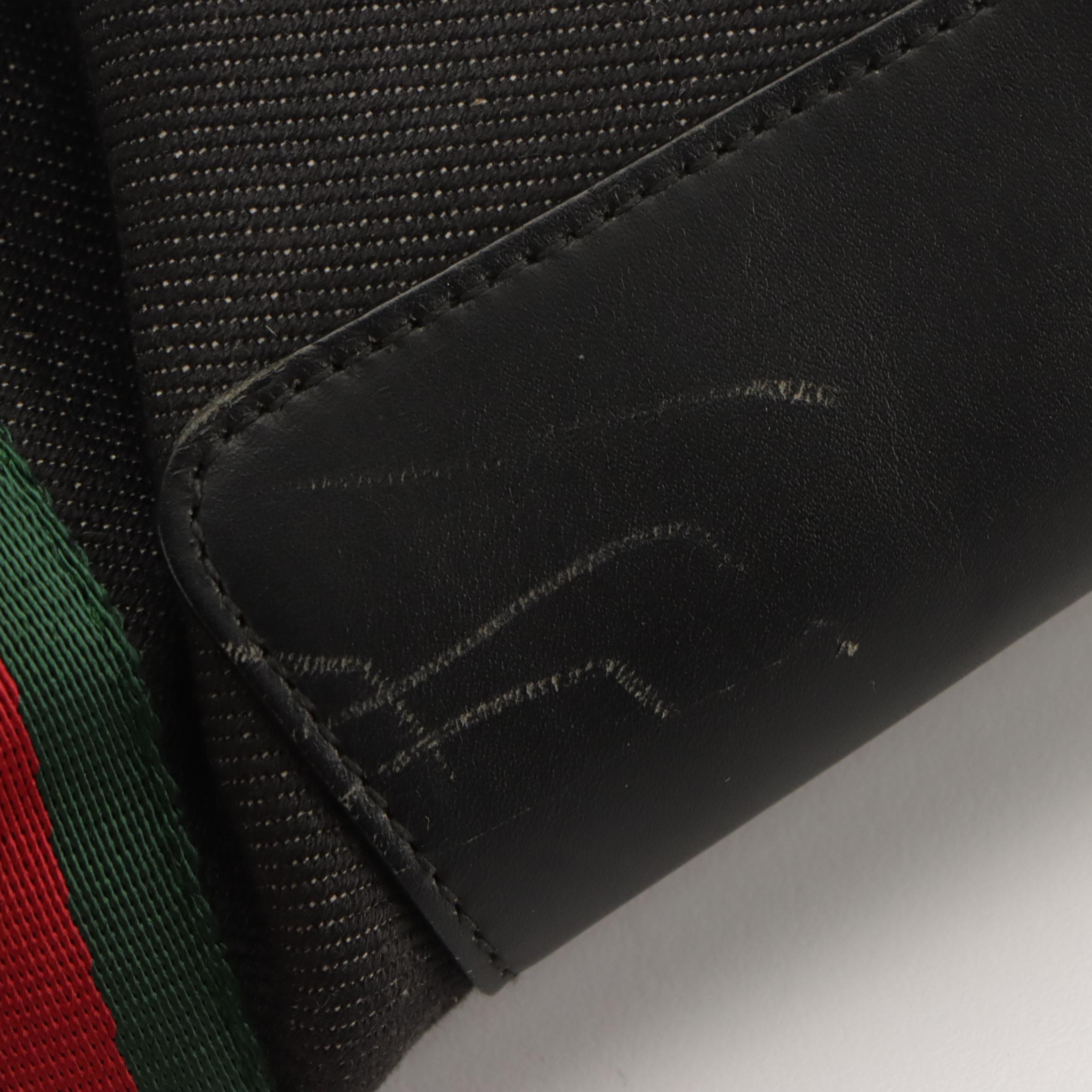 Gucci Dark Denim and Black Leather Web Stripe Trim/Strap Shoulder Bag