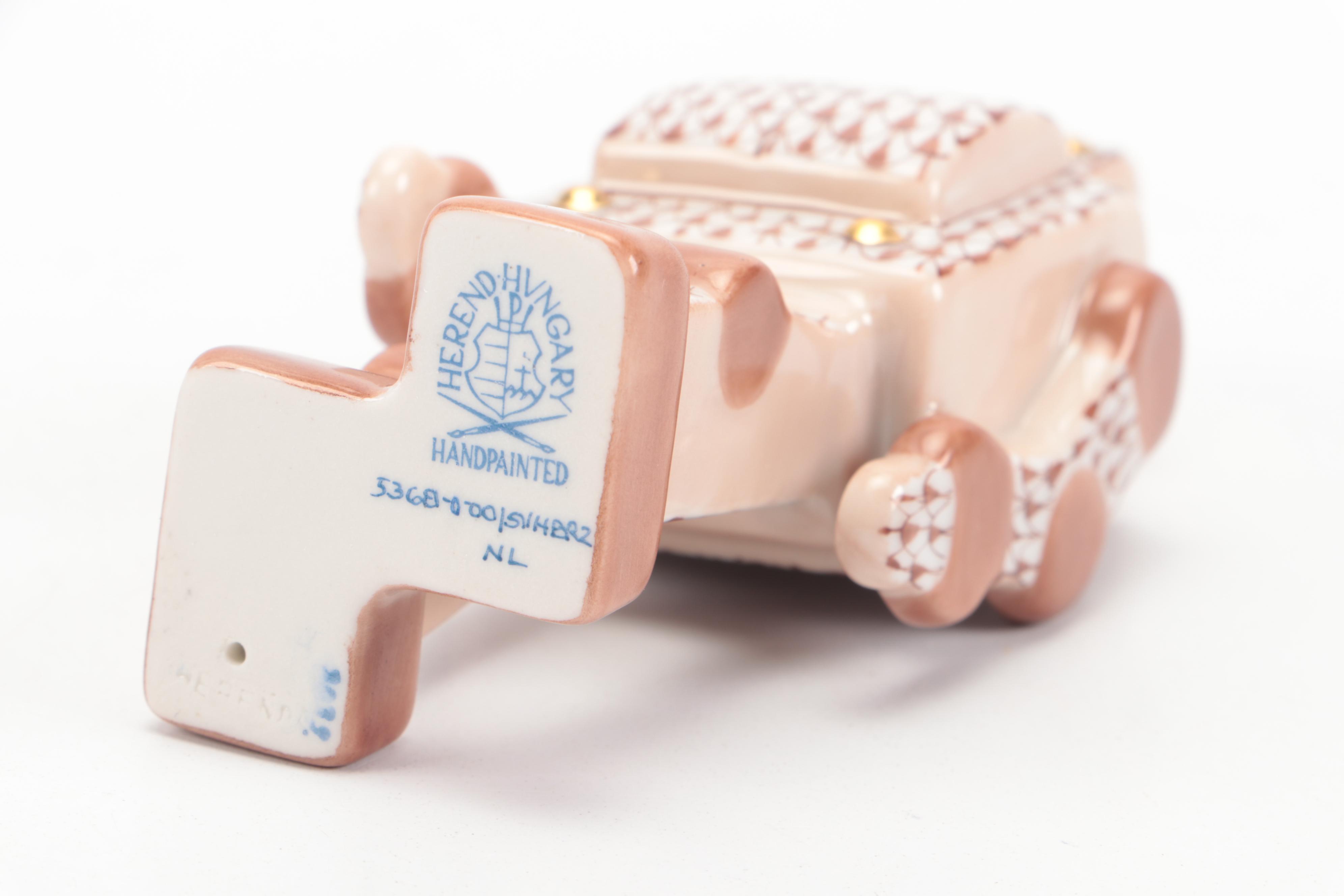 Herend Chocolate Fishnet with Gold "Toy Robot" Porcelain Figurine