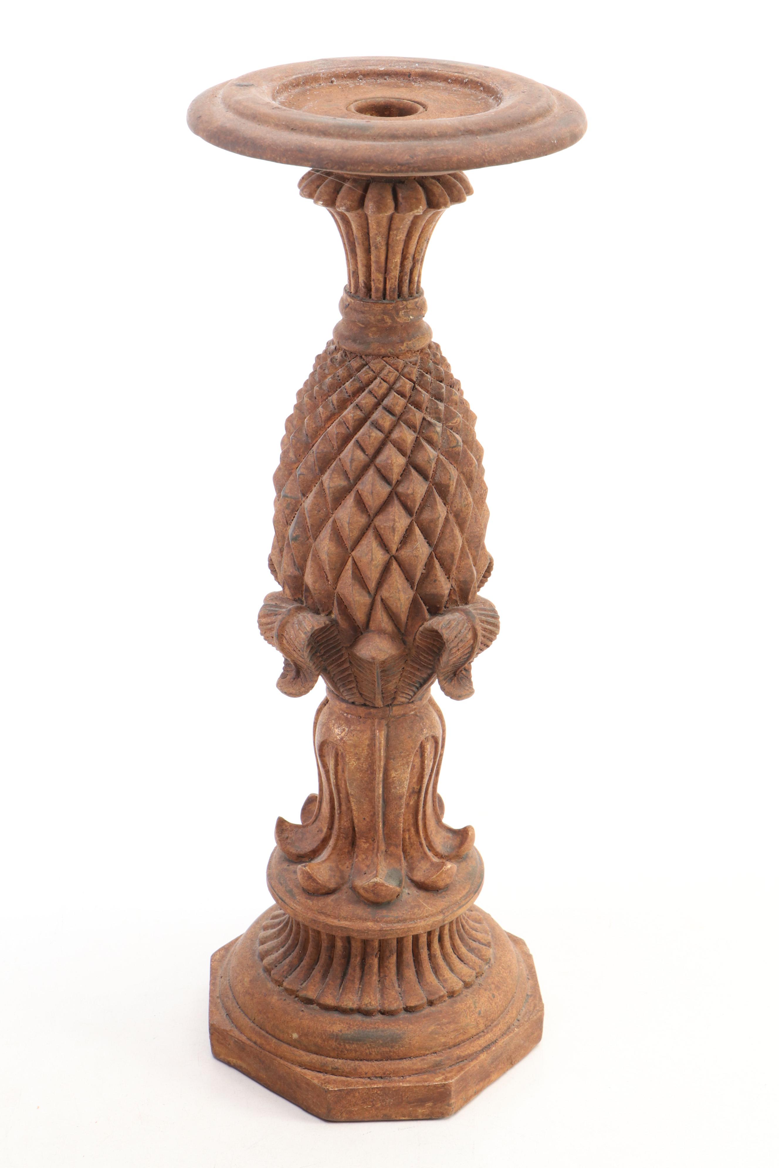 Woven Pineapple Form Candle Holder with Wicker Basket, Flower Frogs, and More