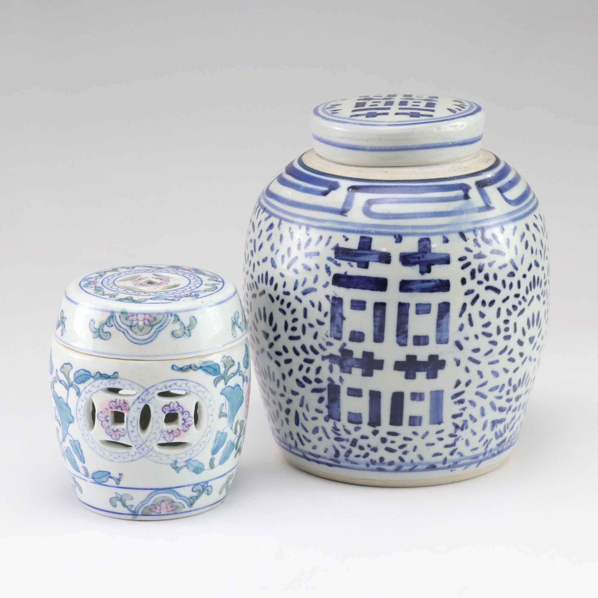Chinese Garden Stool Style Container & Ginger Jar