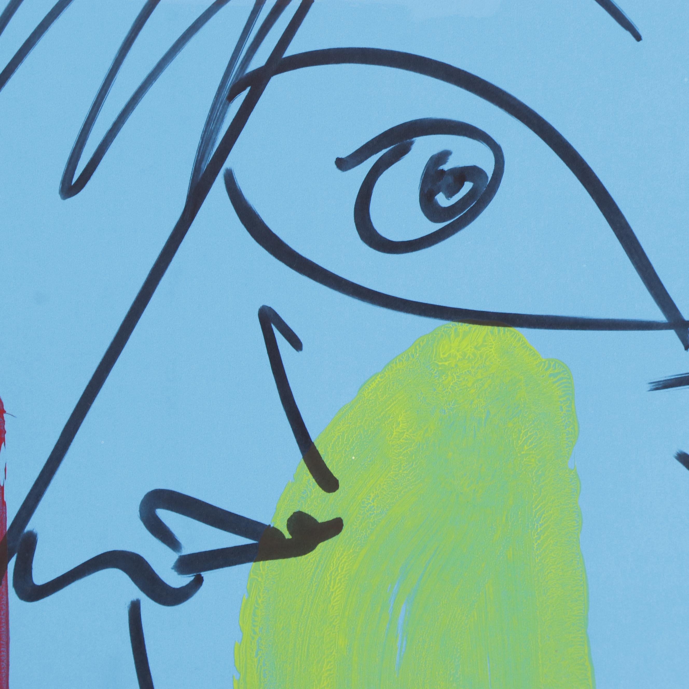 Peter Keil Abstract Acrylic Portrait Painting, Late 20th Century