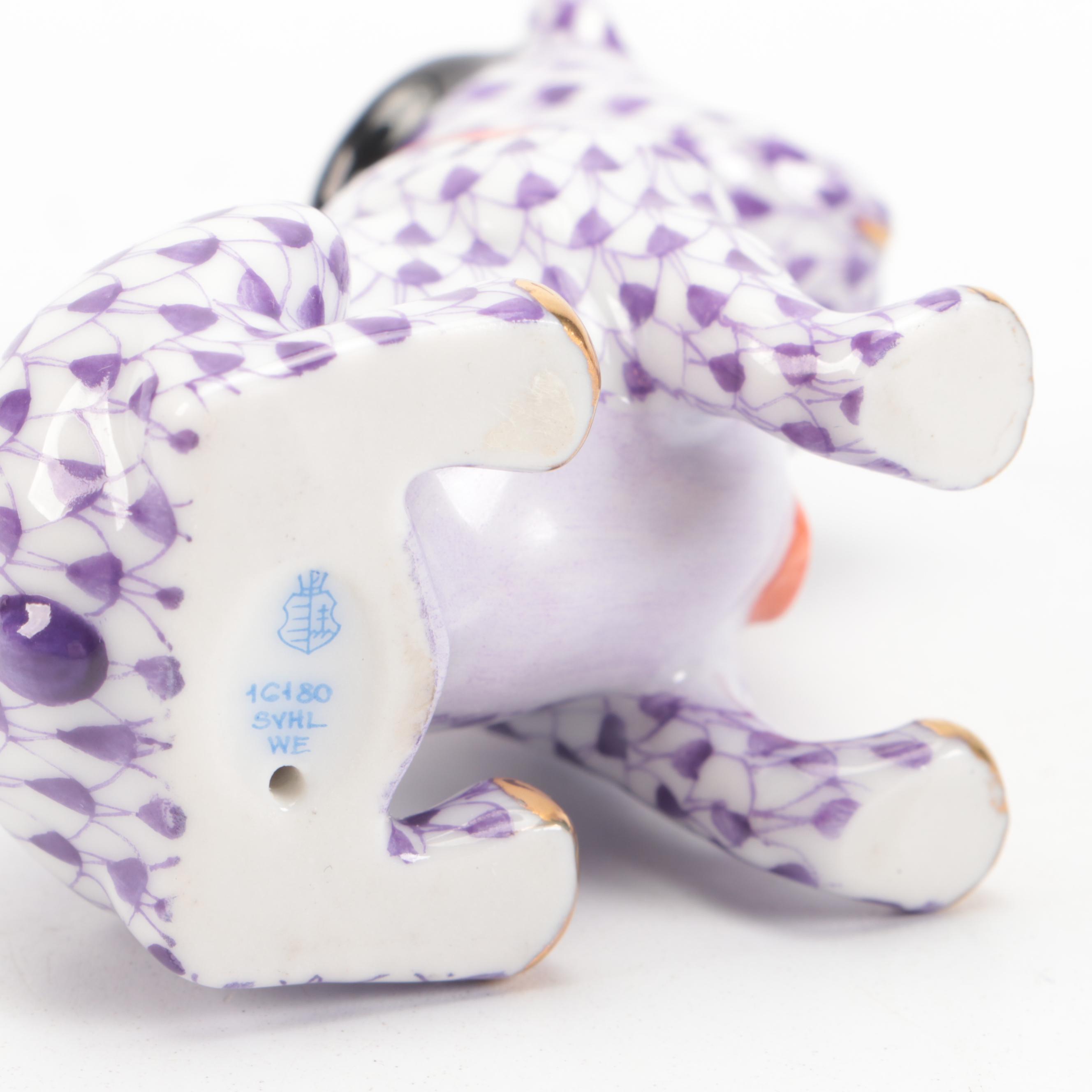 Herend Lilac Fishnet with Gold "French Frenchie" Porcelain Figurine