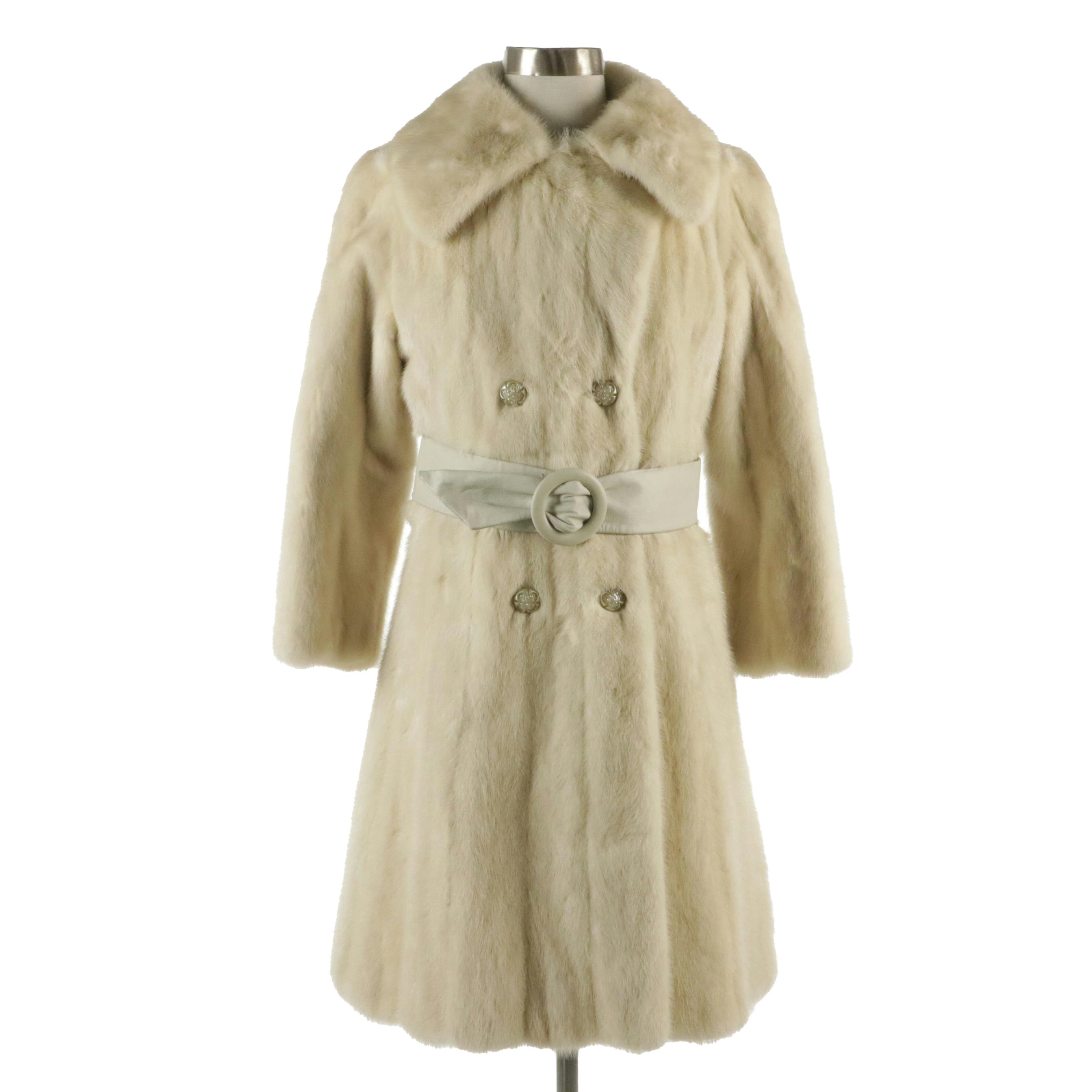 Pearl Beige Ranch Mink Fur Double-Breasted Coat from Pogue's, 1960s