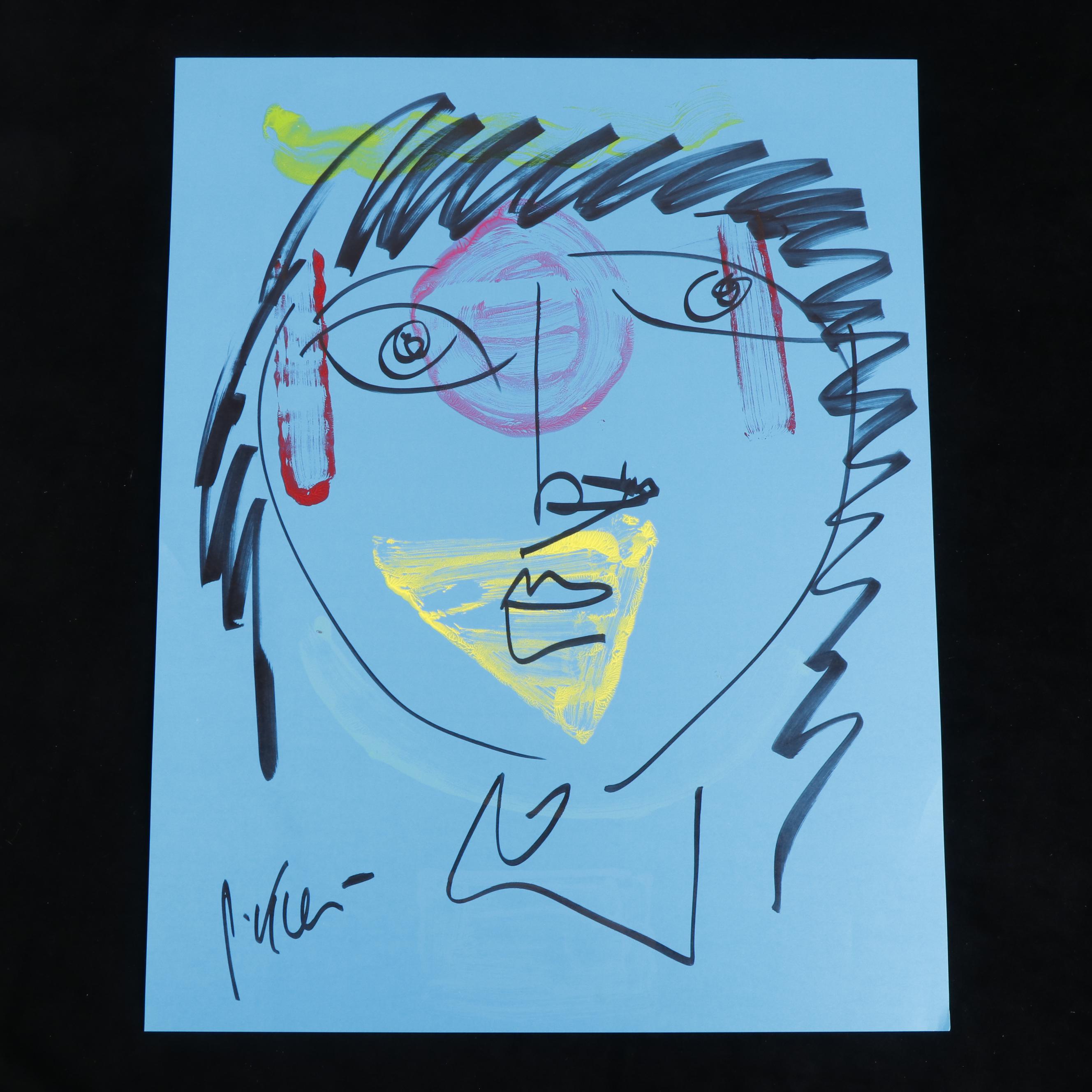 Peter Keil Abstract Acrylic Portrait Painting, Late 20th Century