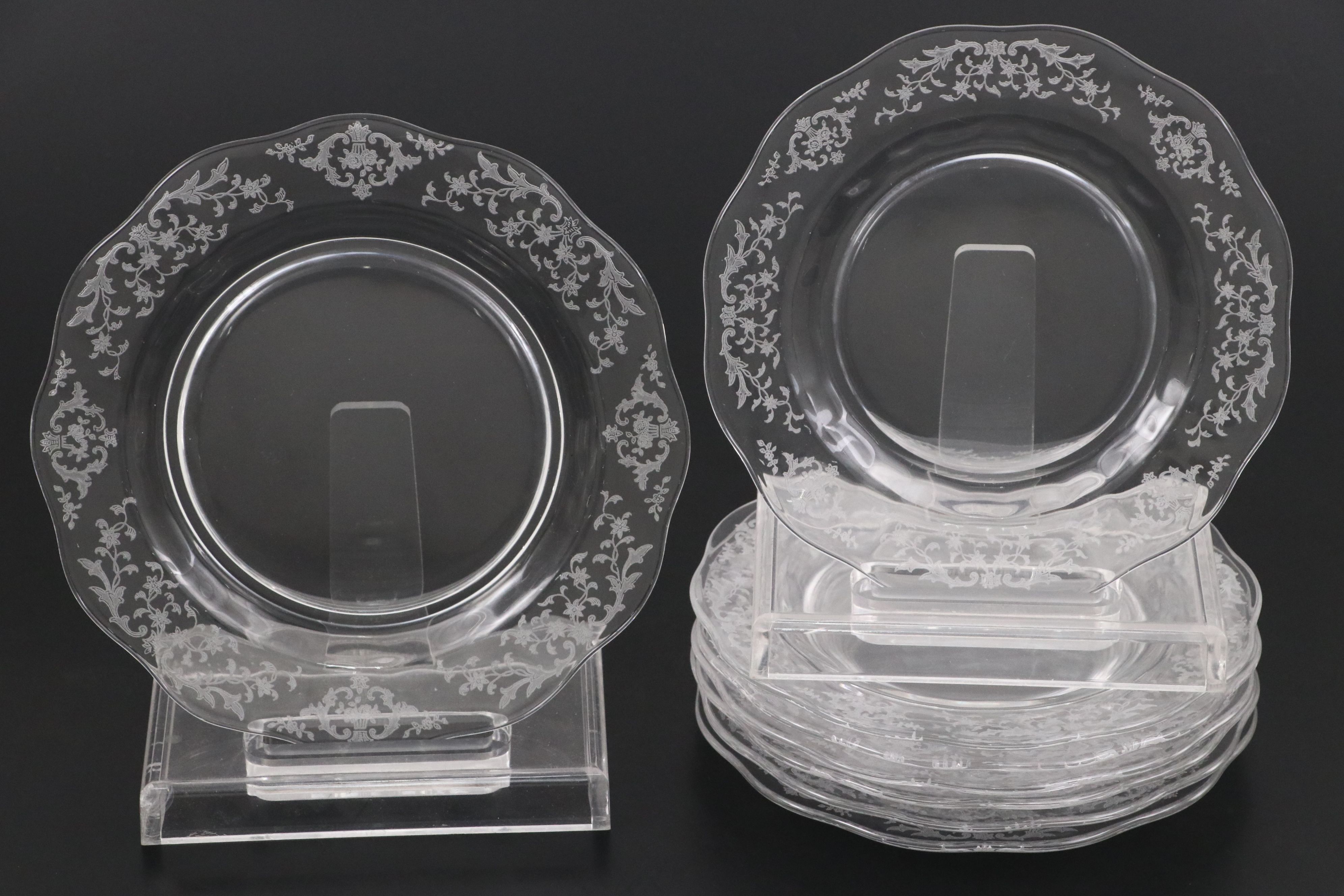 Etched Floral and Laurel Crystal Glass Tableware