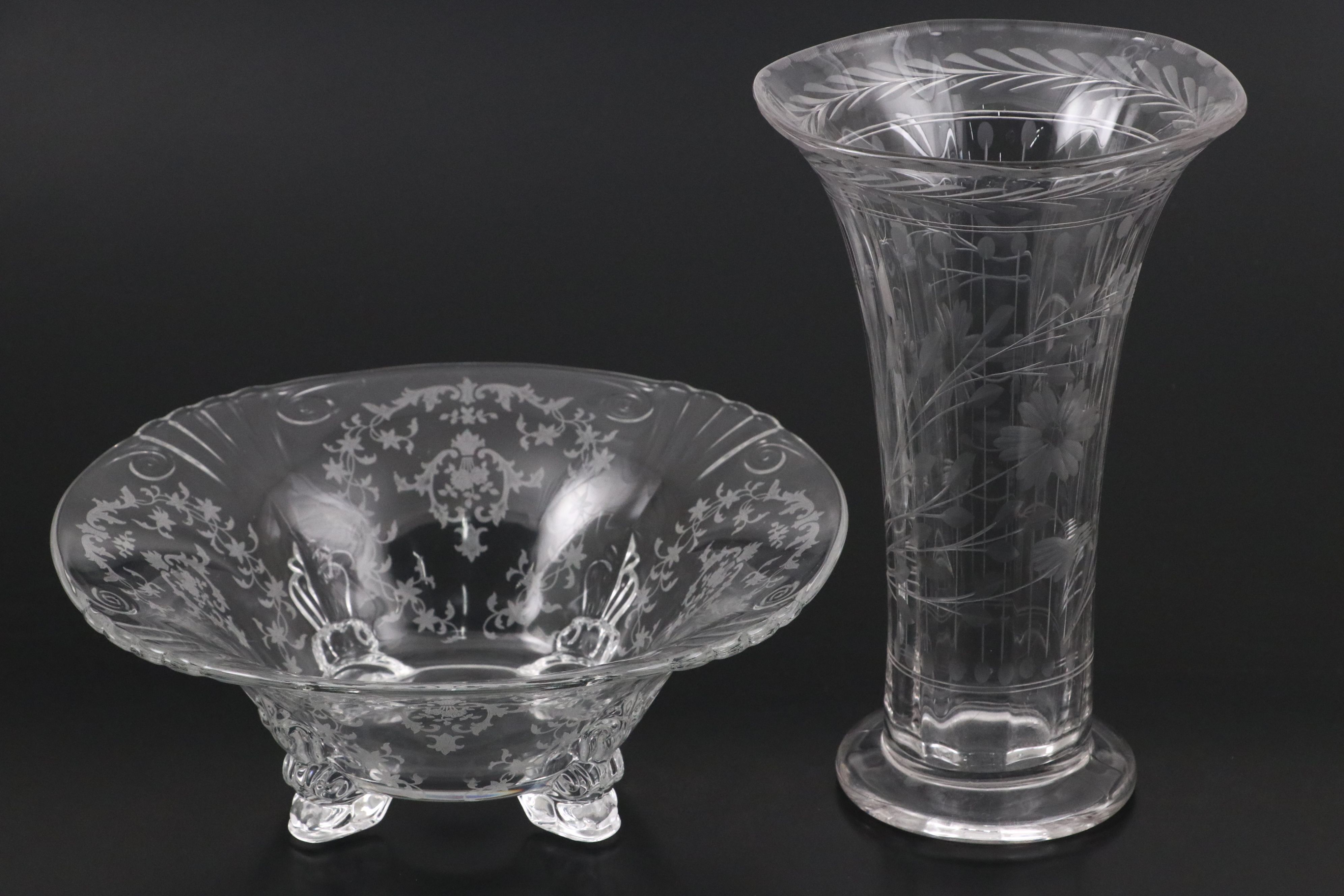 Etched Floral and Laurel Crystal Glass Tableware