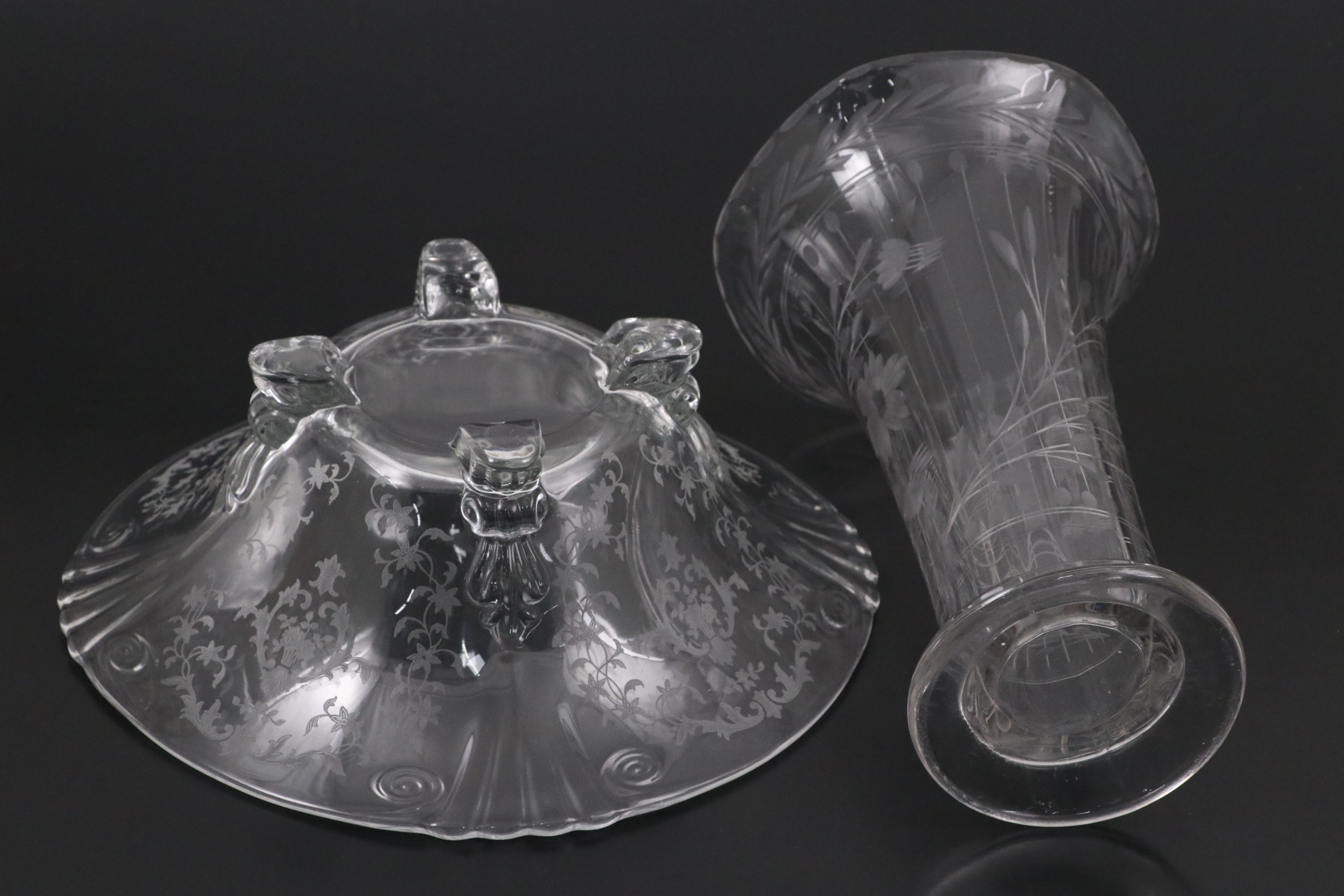 Etched Floral and Laurel Crystal Glass Tableware