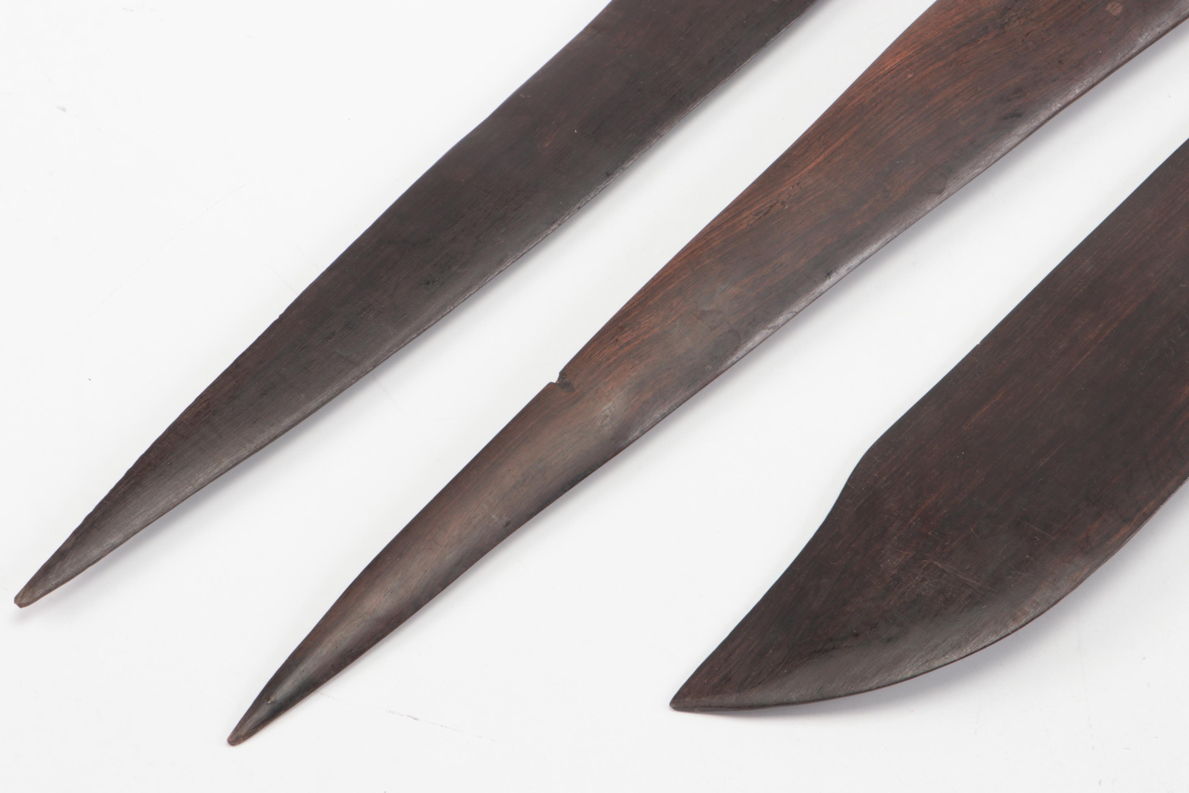 African Carved Wood Machete, Spears, and Dagger with Figural Head Handles