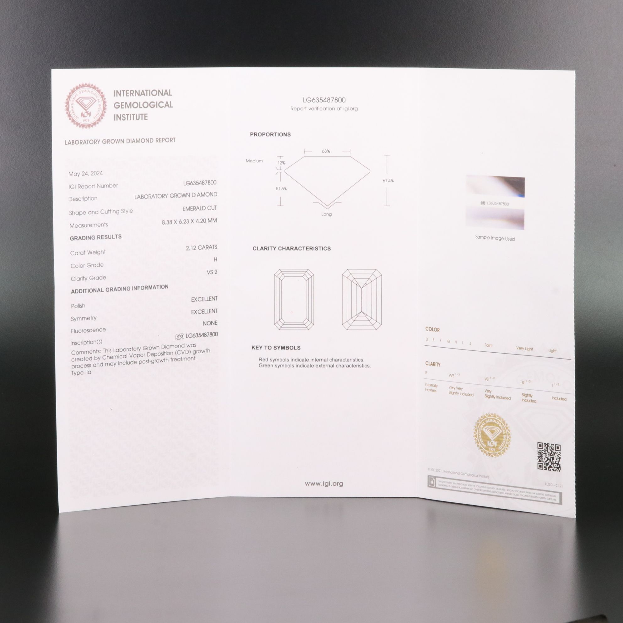 Loose 2.12 CT Lab Grown Diamond with IGI Report