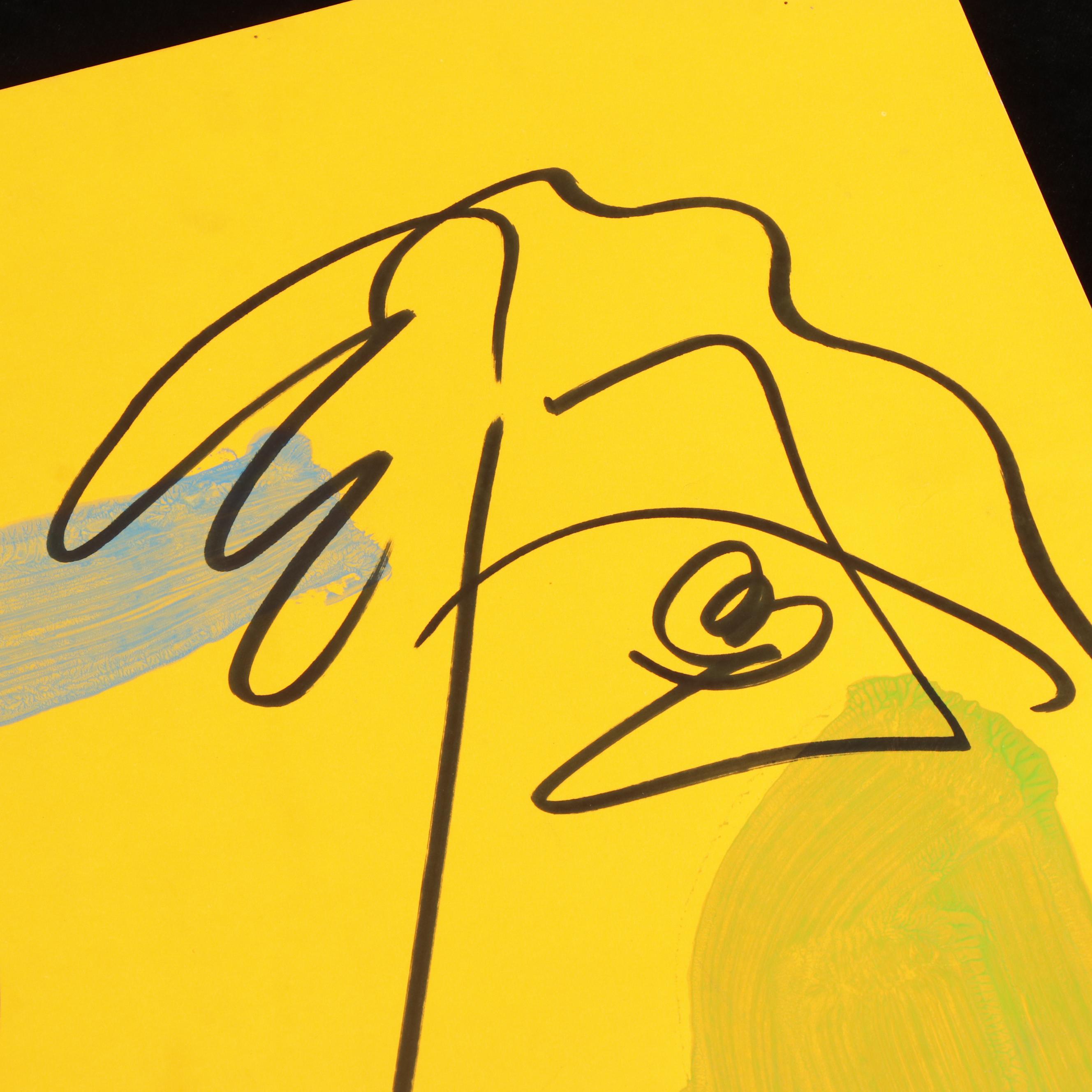 Peter Keil Abstract Acrylic Portrait Painting, Late 20th Century