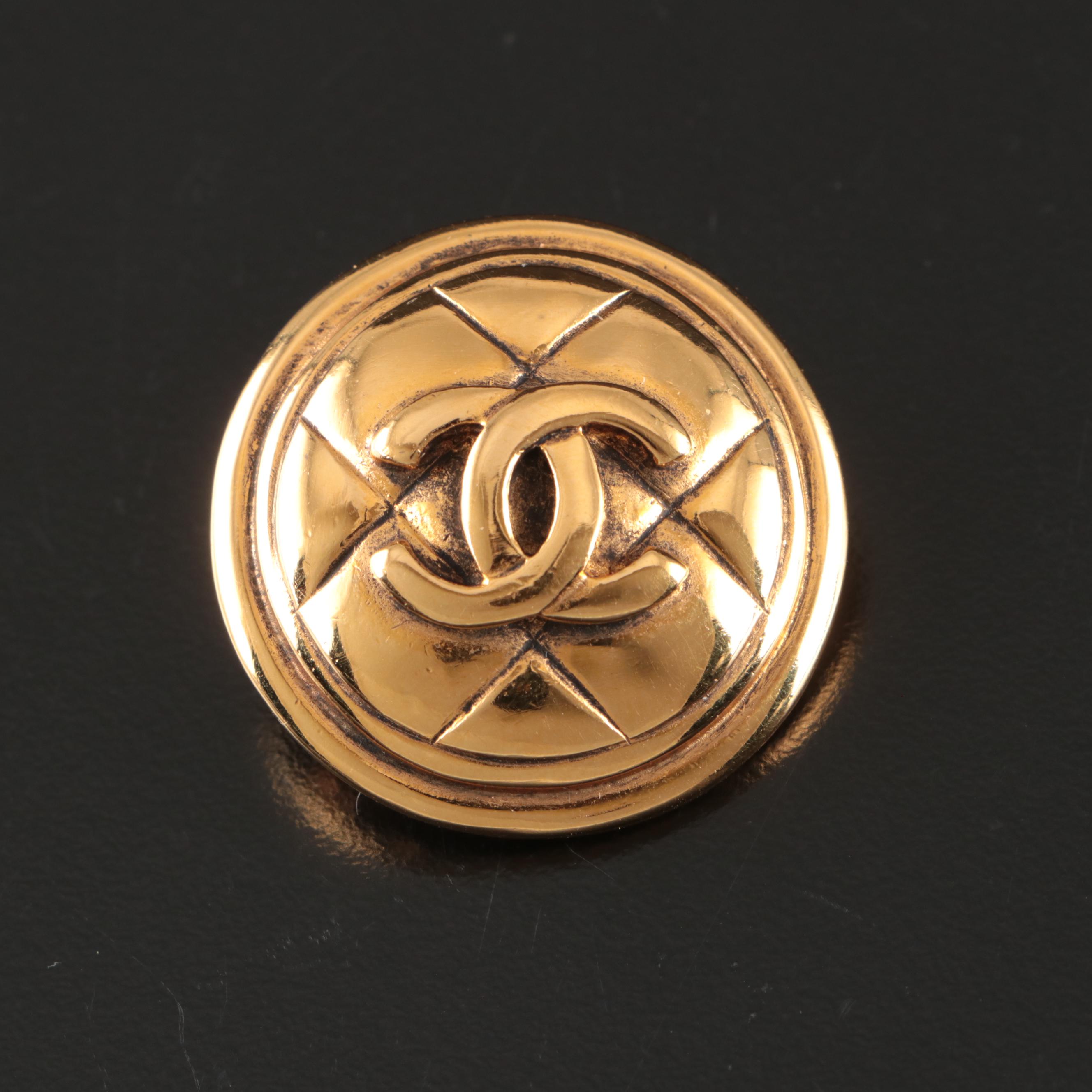 Chanel CC Quilted Round Brooch Pin