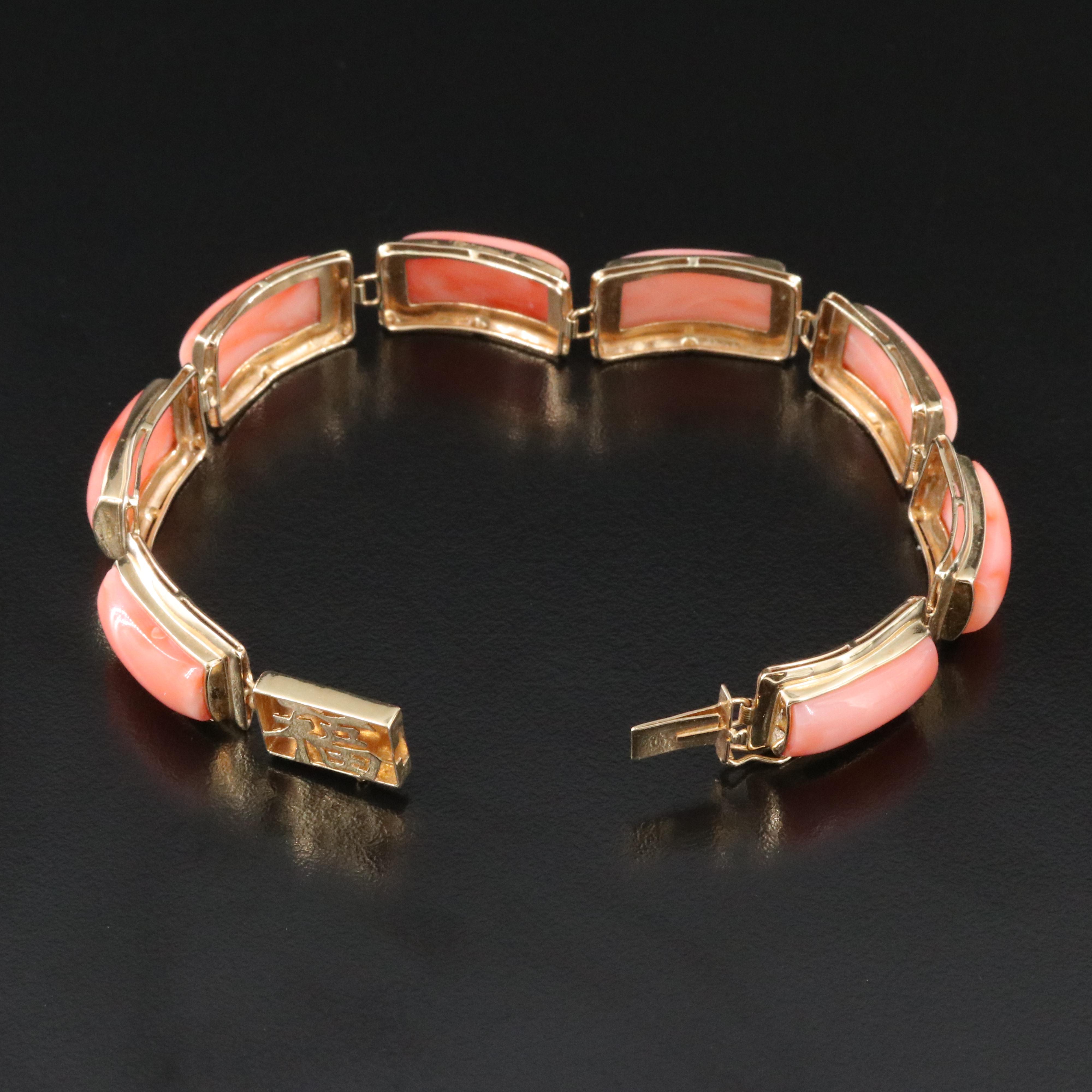 14K Coral Bracelet with Chinese Good Fortune Clasp