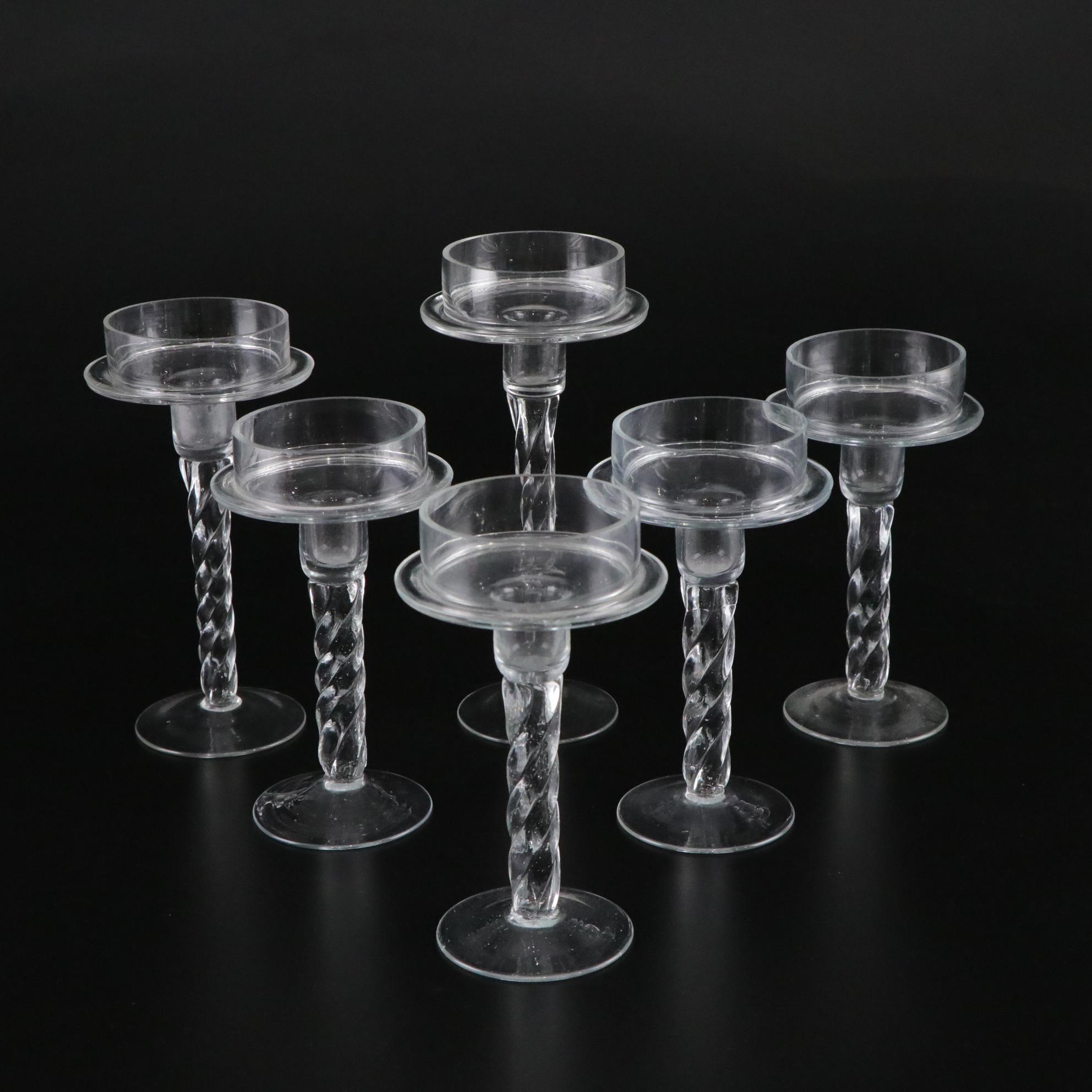 Glass Spiral Pillar Candle Holder Set