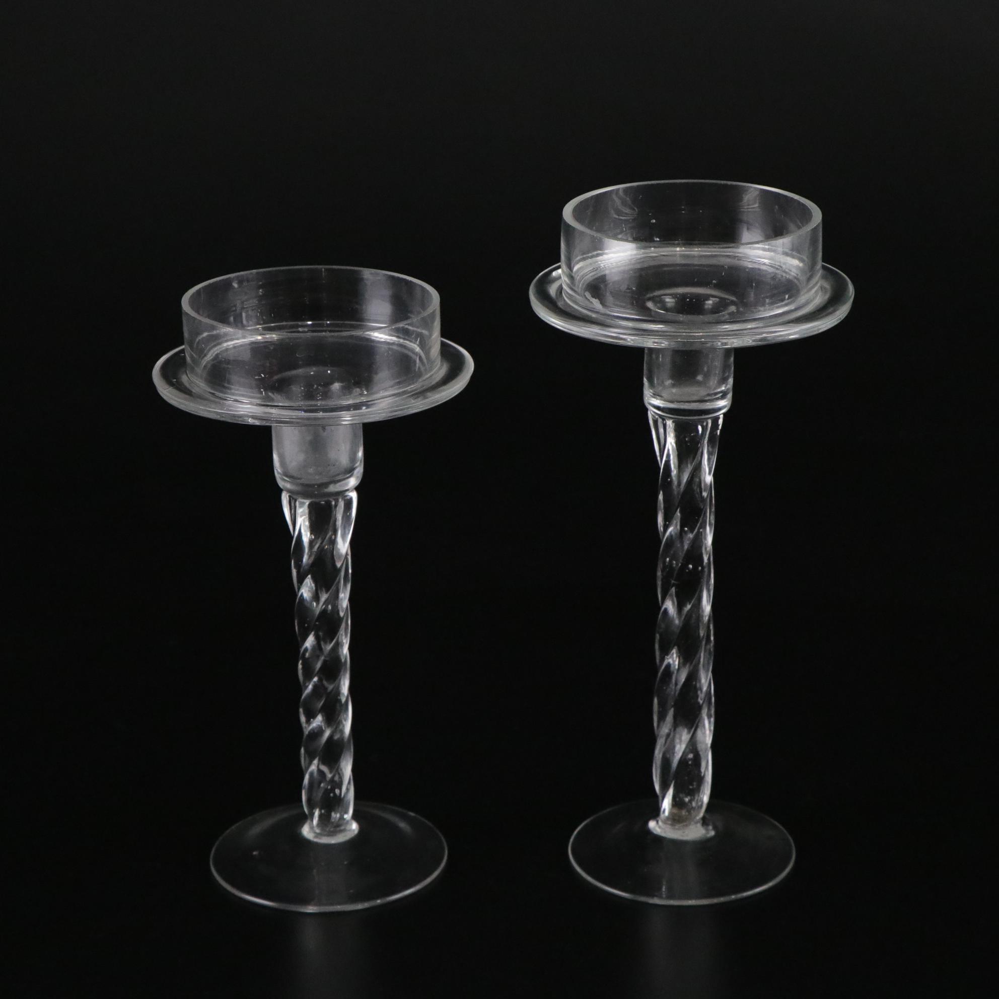 Glass Spiral Pillar Candle Holder Set