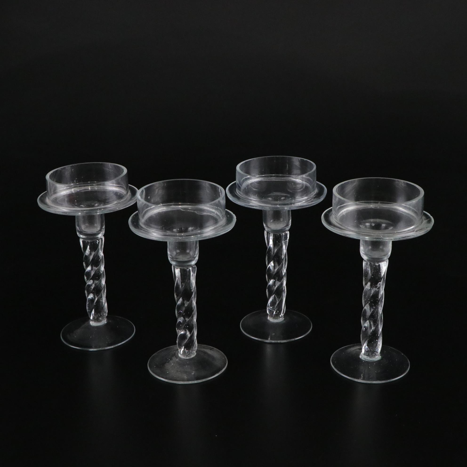 Glass Spiral Pillar Candle Holder Set