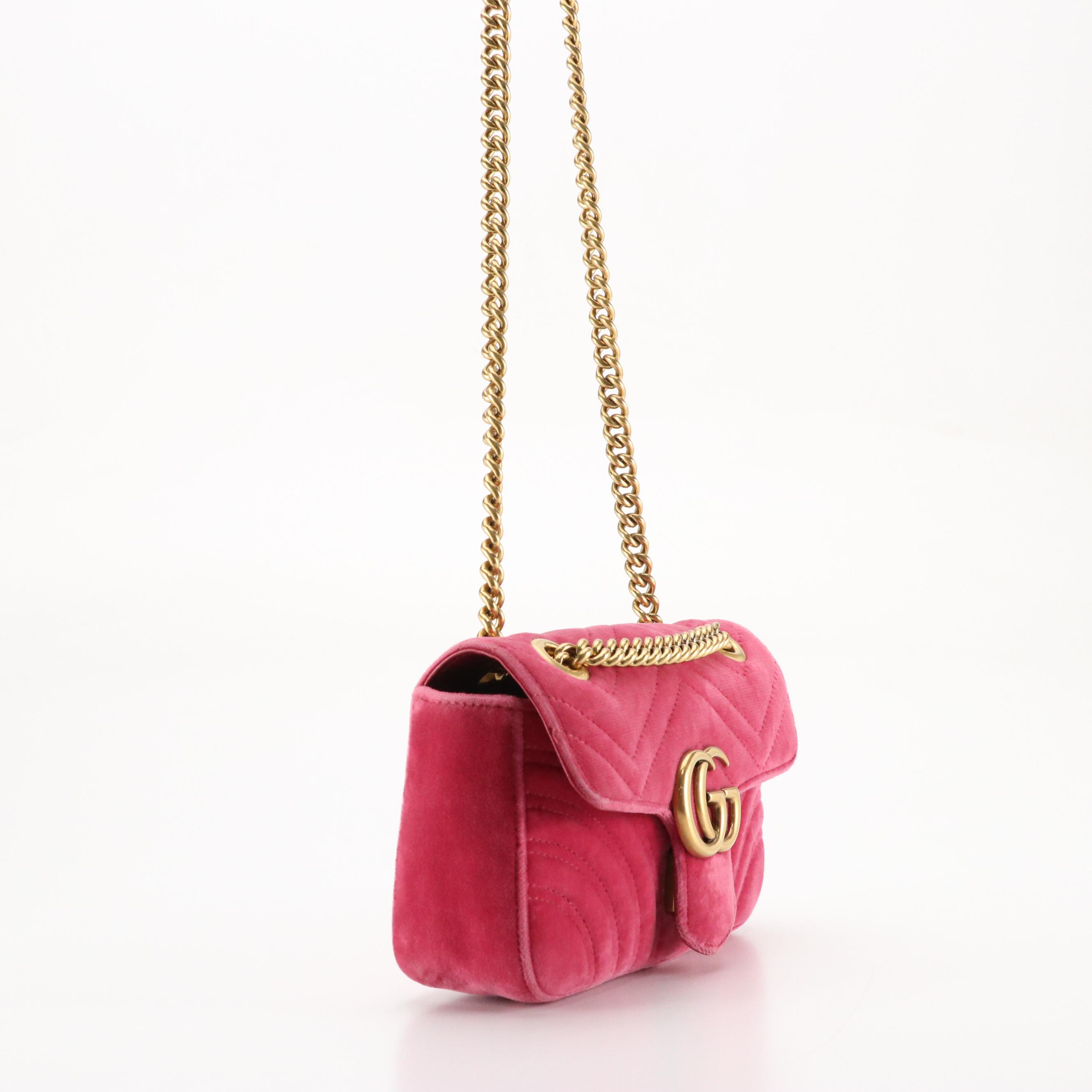 Gucci GG Marmont Shoulder Bag in Magenta Matelassé Velvet and Leather