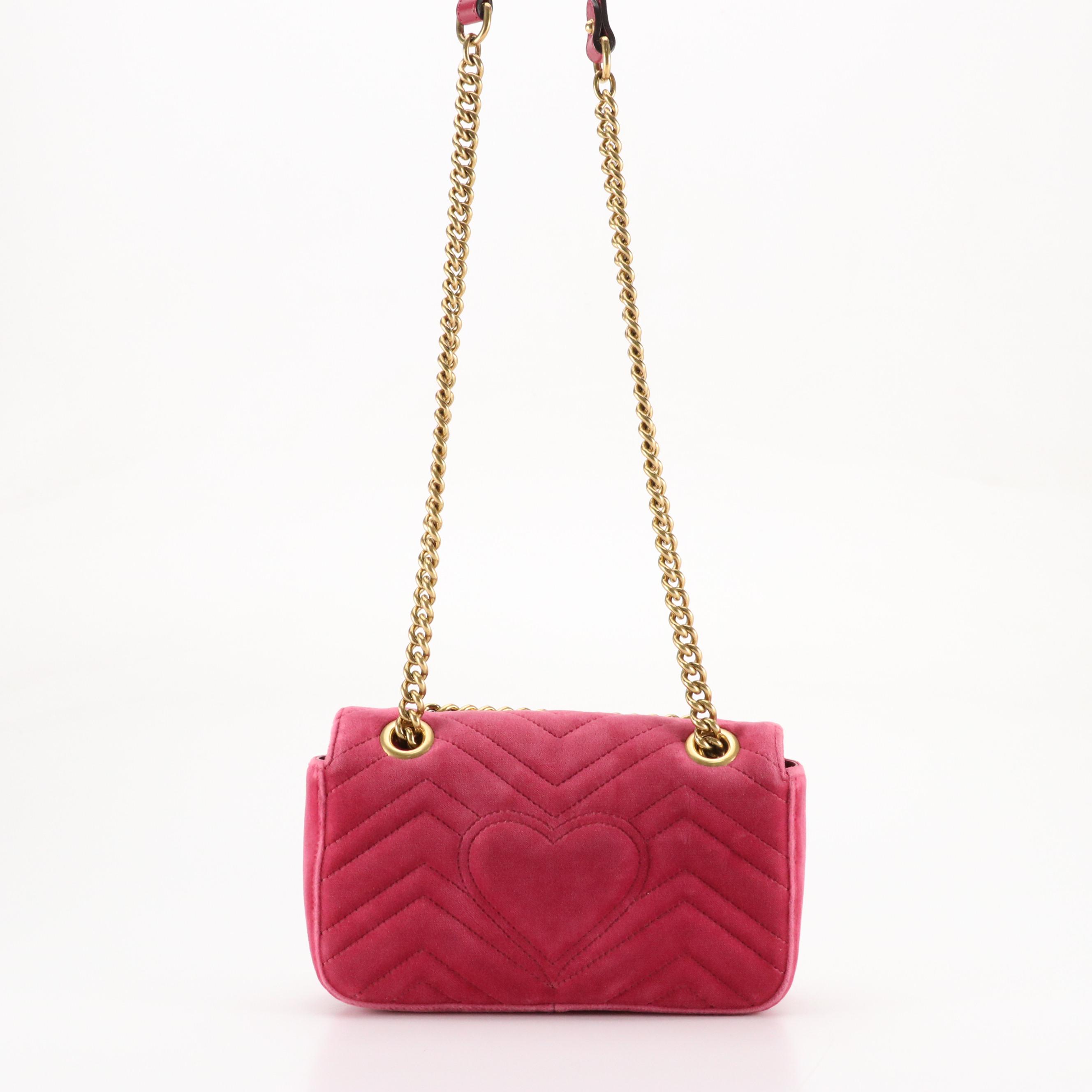 Gucci GG Marmont Shoulder Bag in Magenta Matelassé Velvet and Leather