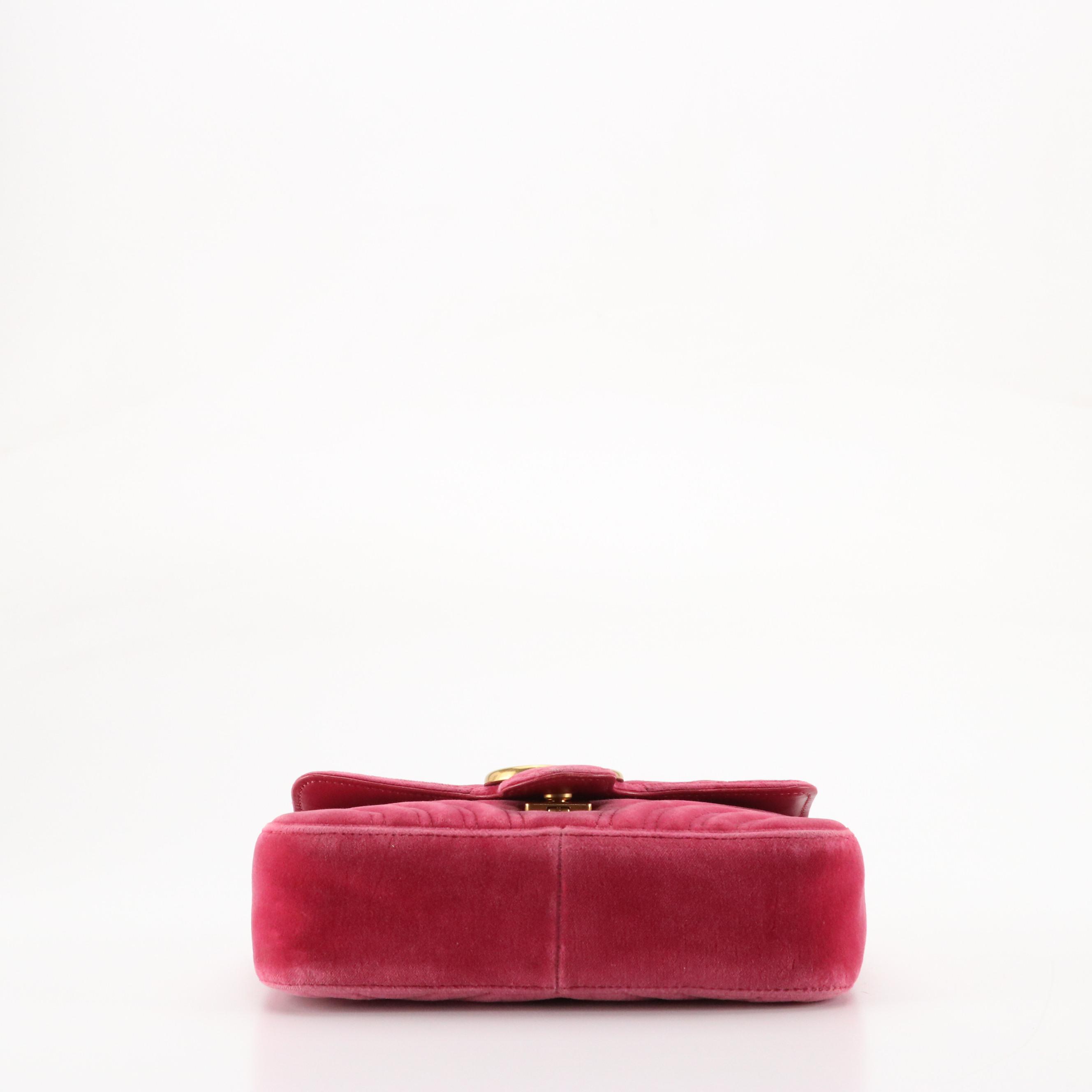Gucci GG Marmont Shoulder Bag in Magenta Matelassé Velvet and Leather