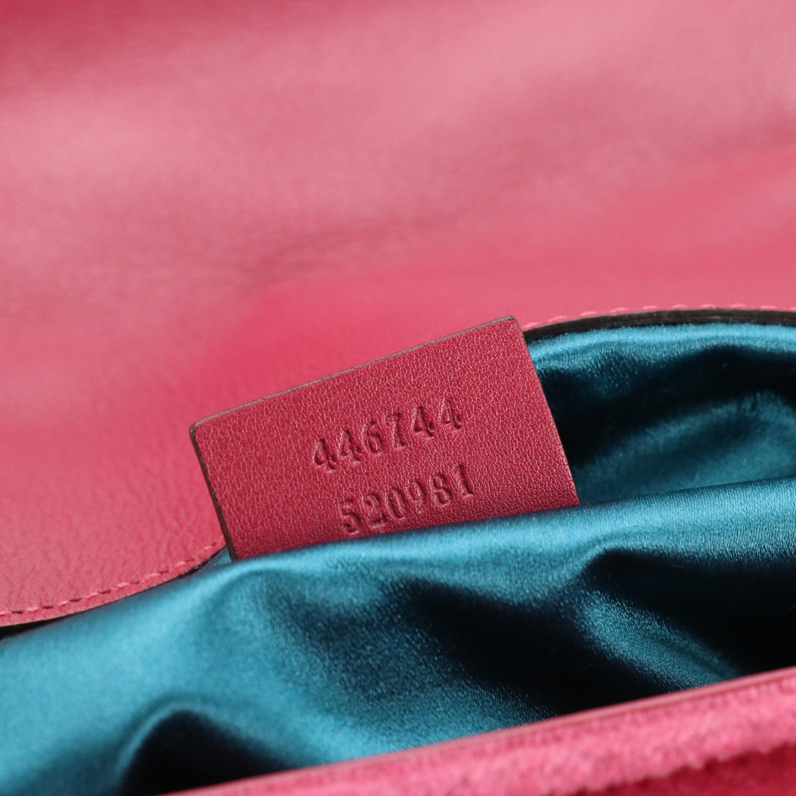 Gucci GG Marmont Shoulder Bag in Magenta Matelassé Velvet and Leather