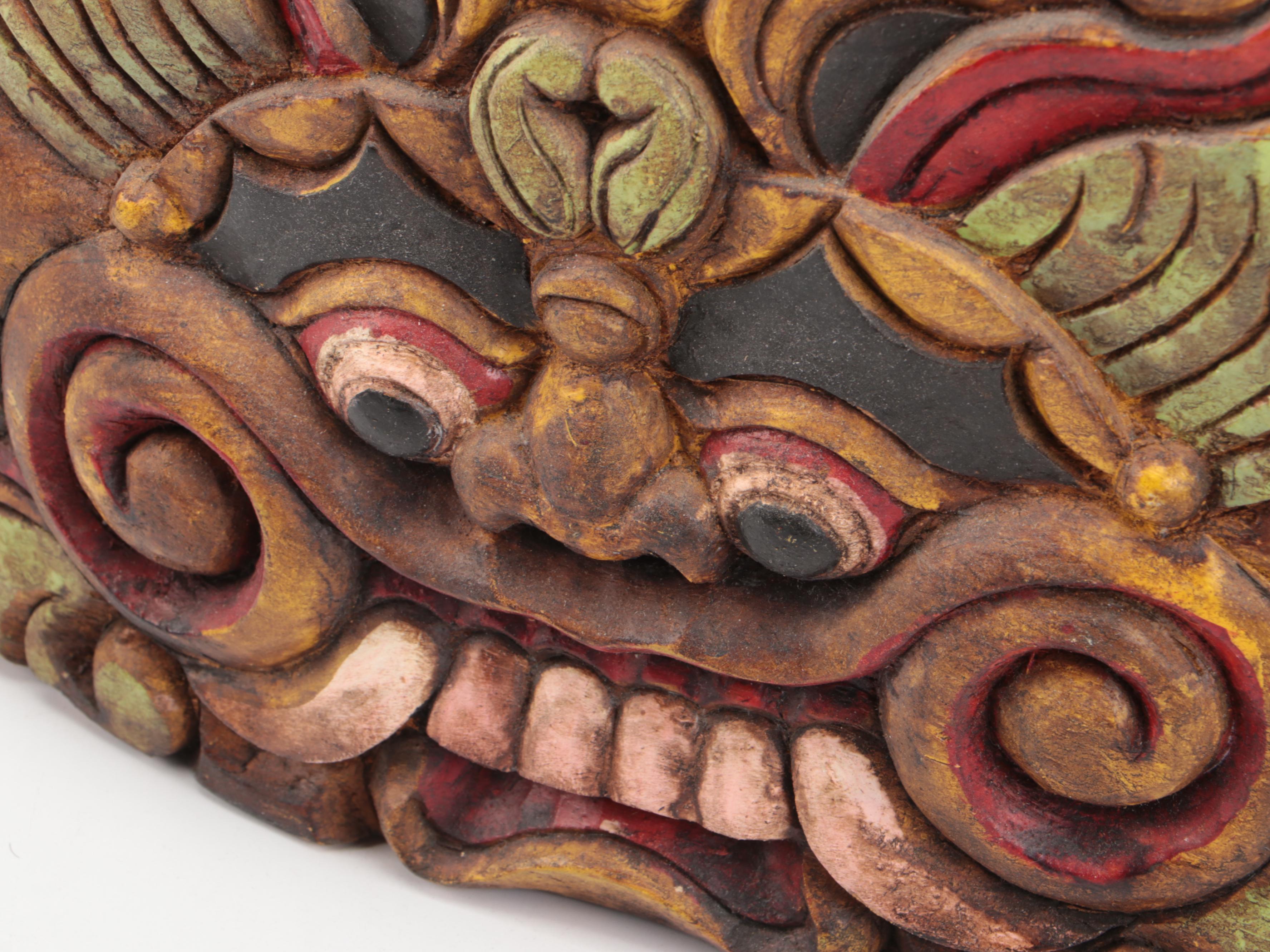 Chinese Carved Wood Guardian Lion Bell and Figures with Ceramic Cloisonné Vase