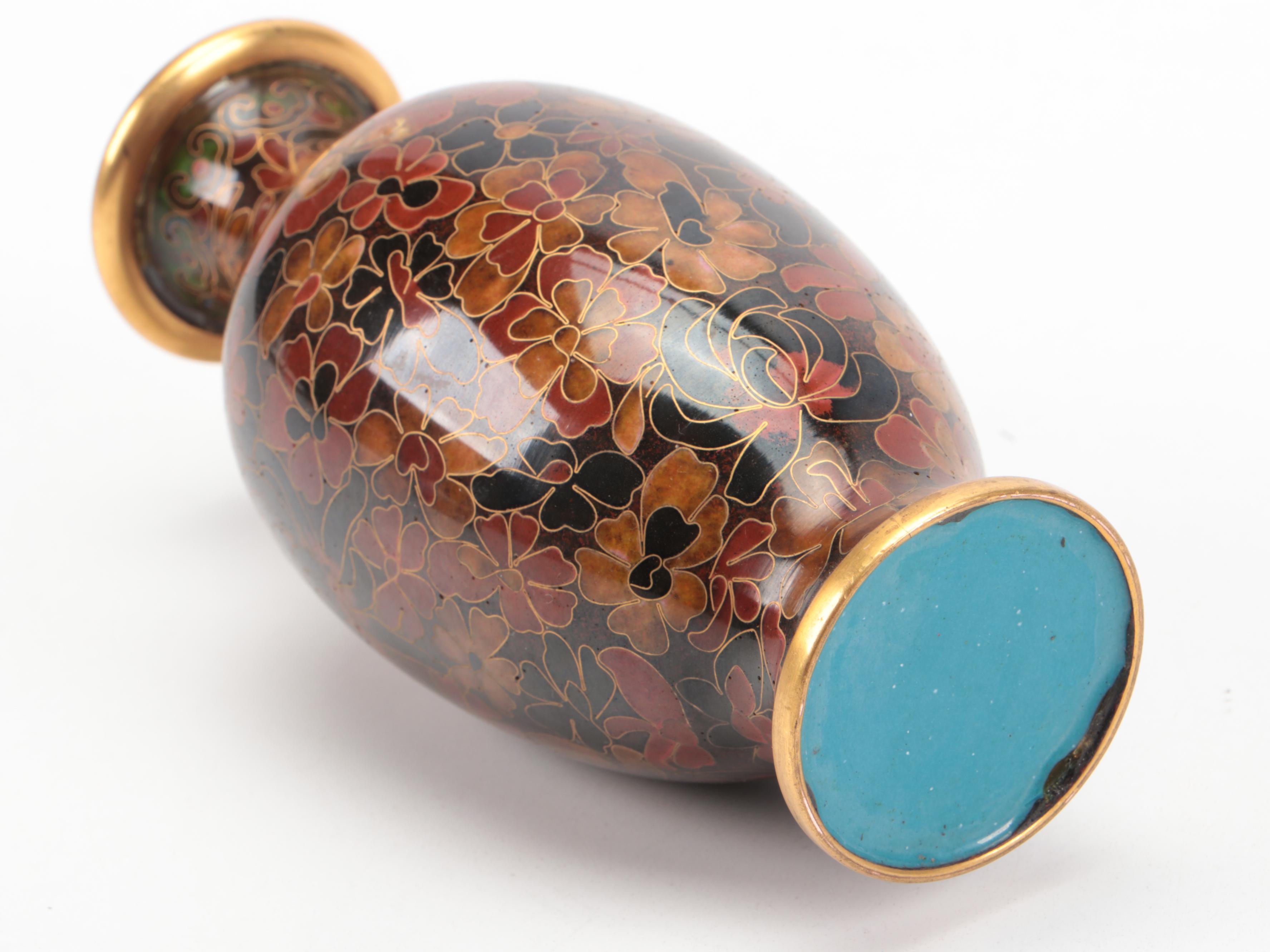 Chinese Carved Wood Guardian Lion Bell and Figures with Ceramic Cloisonné Vase