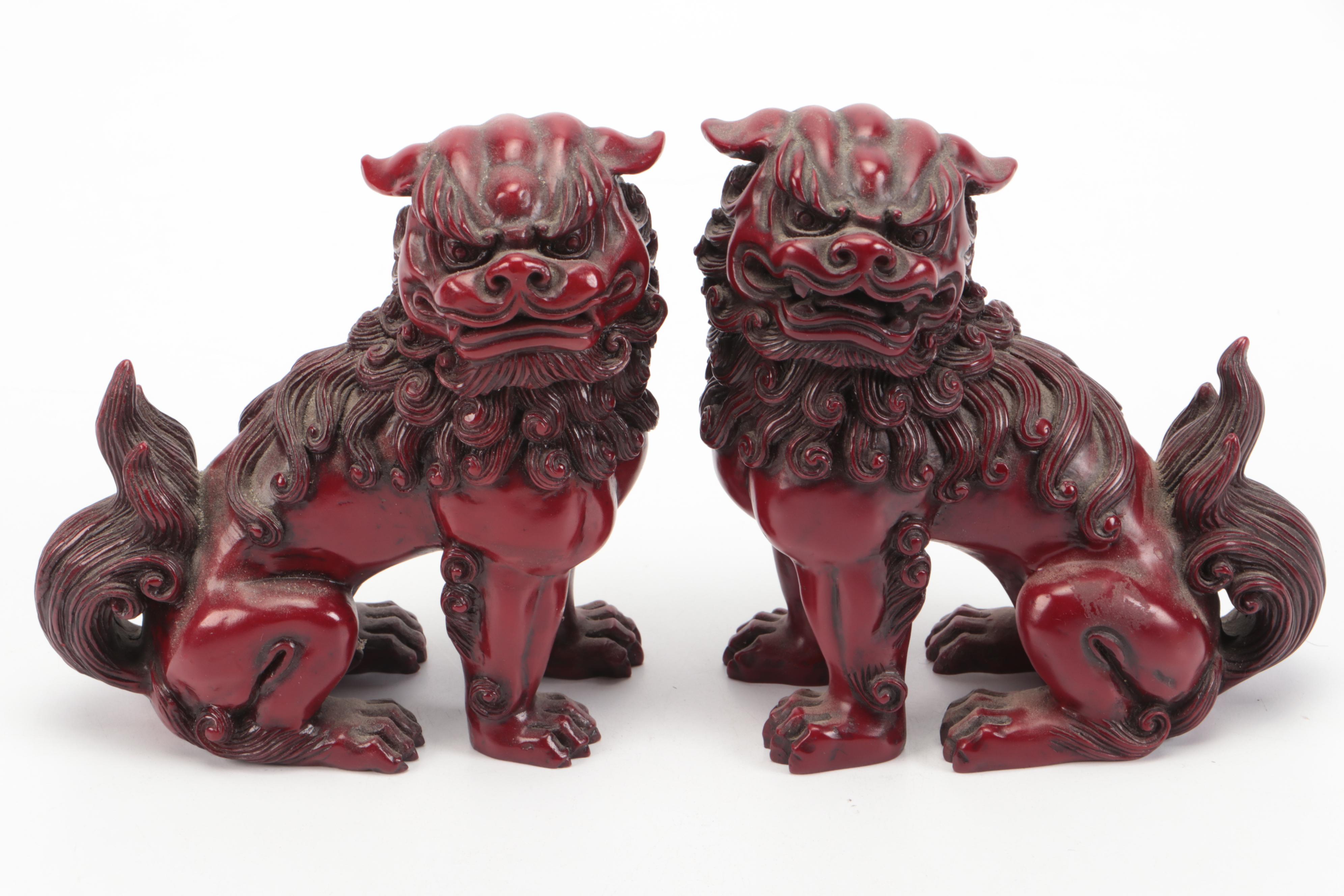 Chinese Carved Wood Guardian Lion Bell and Figures with Ceramic Cloisonné Vase