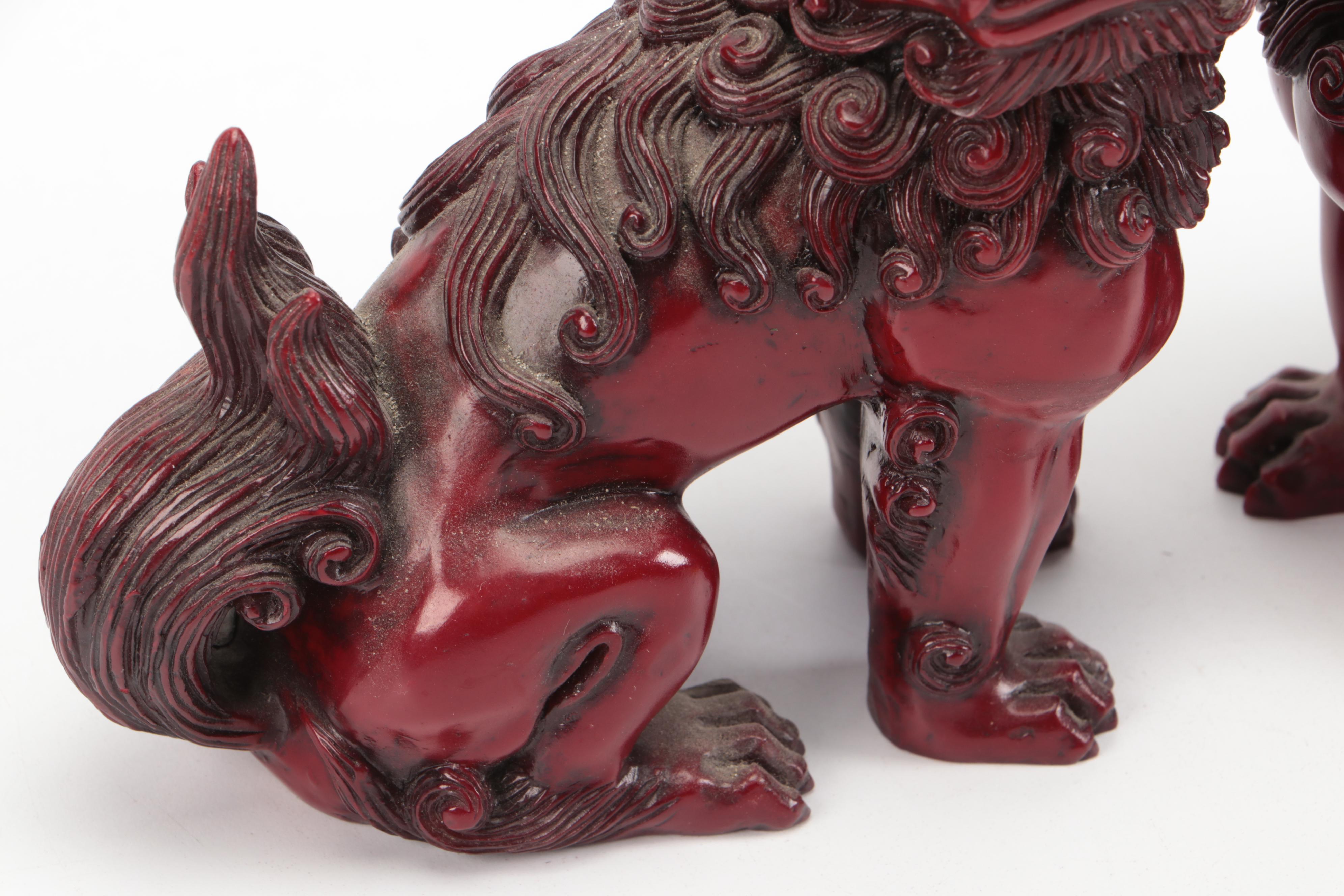 Chinese Carved Wood Guardian Lion Bell and Figures with Ceramic Cloisonné Vase