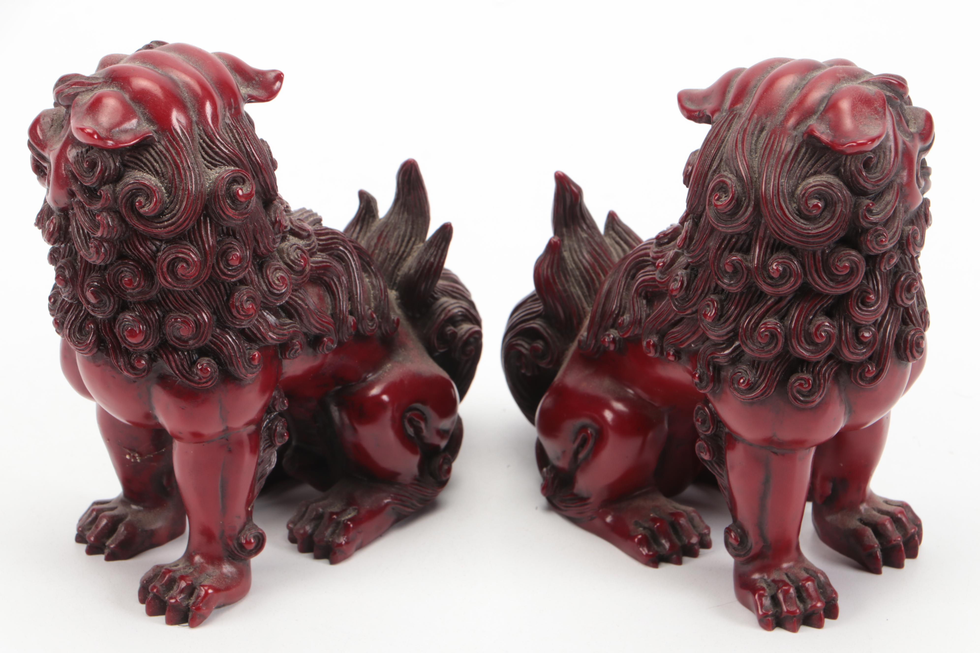 Chinese Carved Wood Guardian Lion Bell and Figures with Ceramic Cloisonné Vase