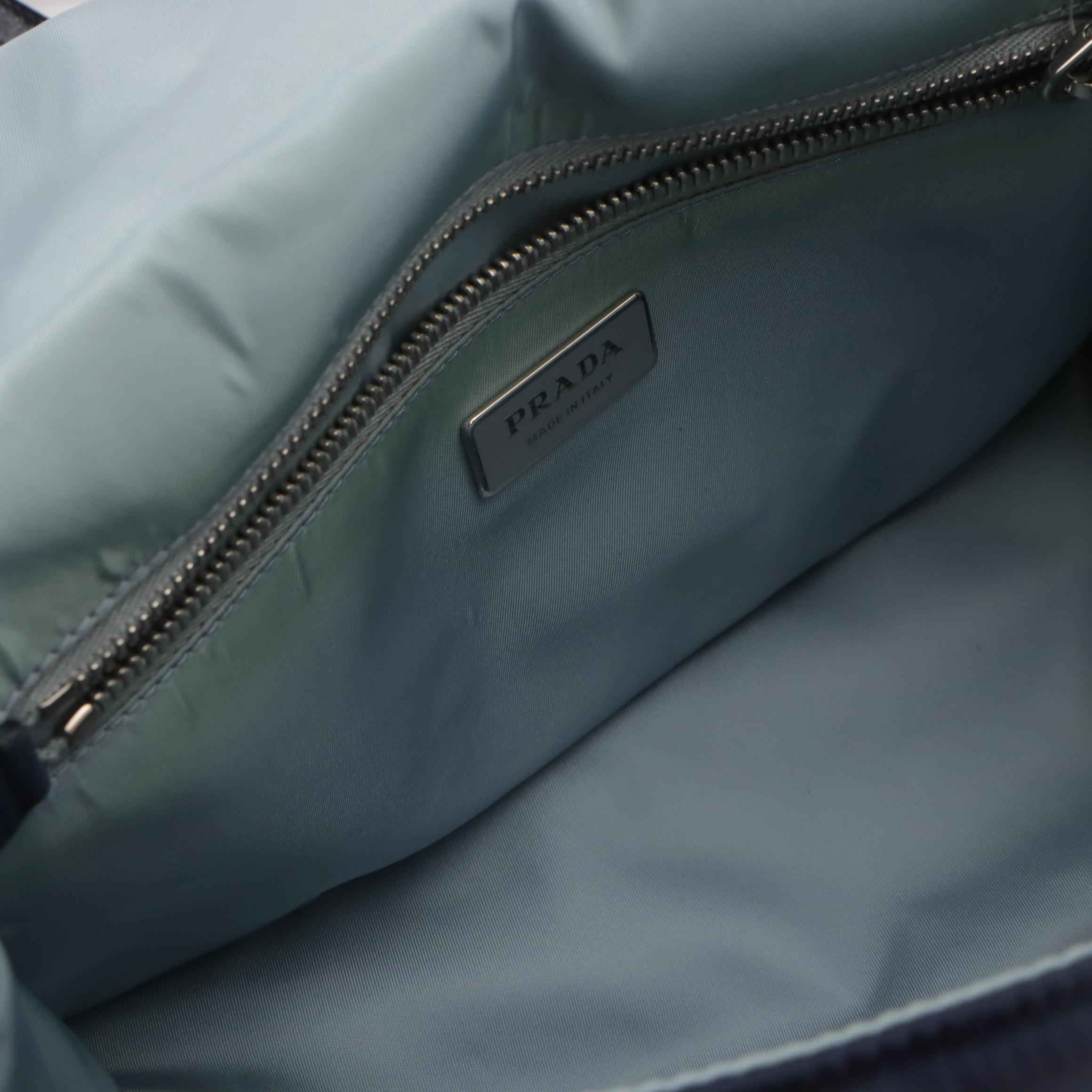 Prada Studded Etiquette Flap Bag in Blue Tessuto Nylon and Leather