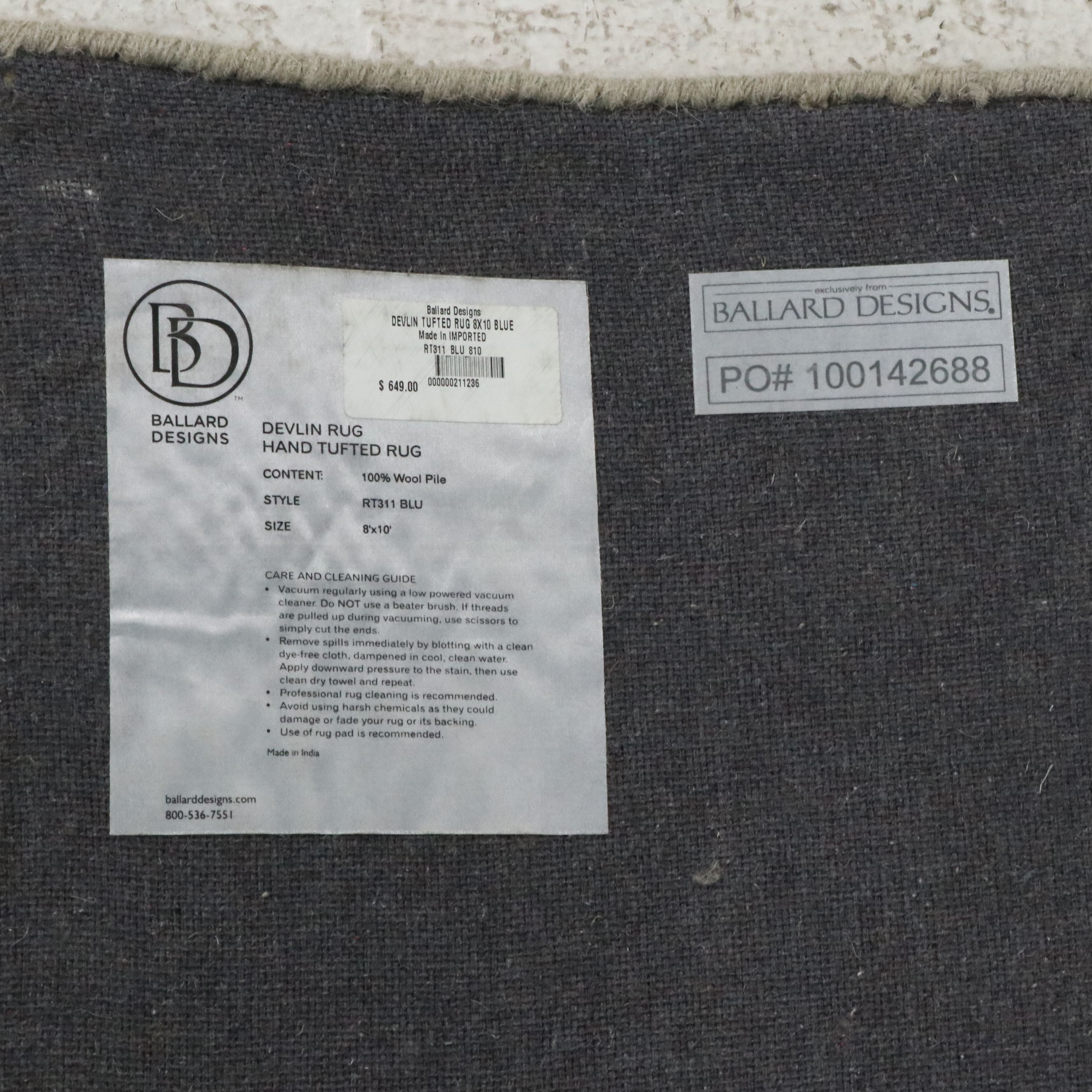 7'10 x 9'11 Hand-Tufted Ballard Designs "Devlin" Area Rug