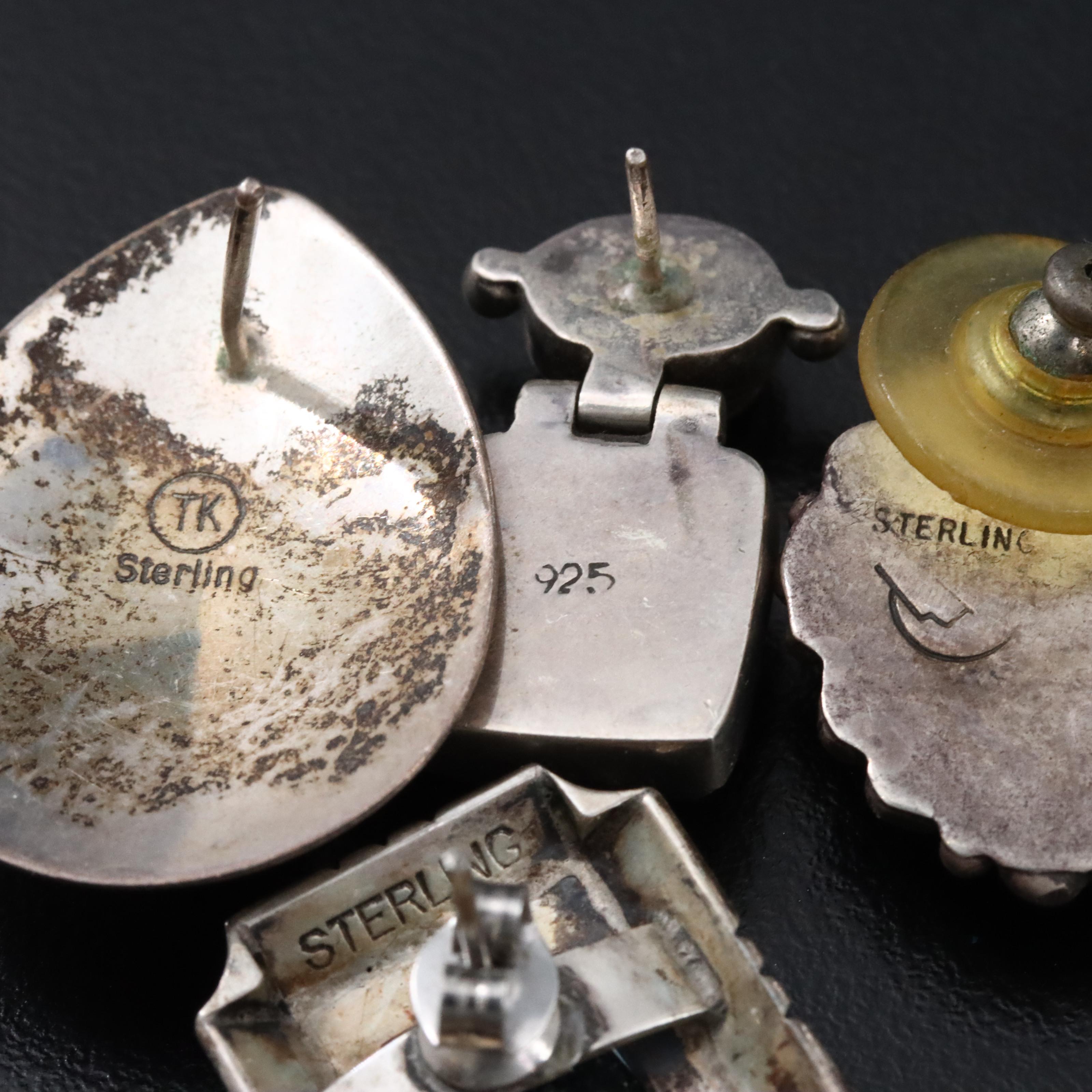 Sterling Pearl, Turquoise and Amber Earrings Featuring Frappe