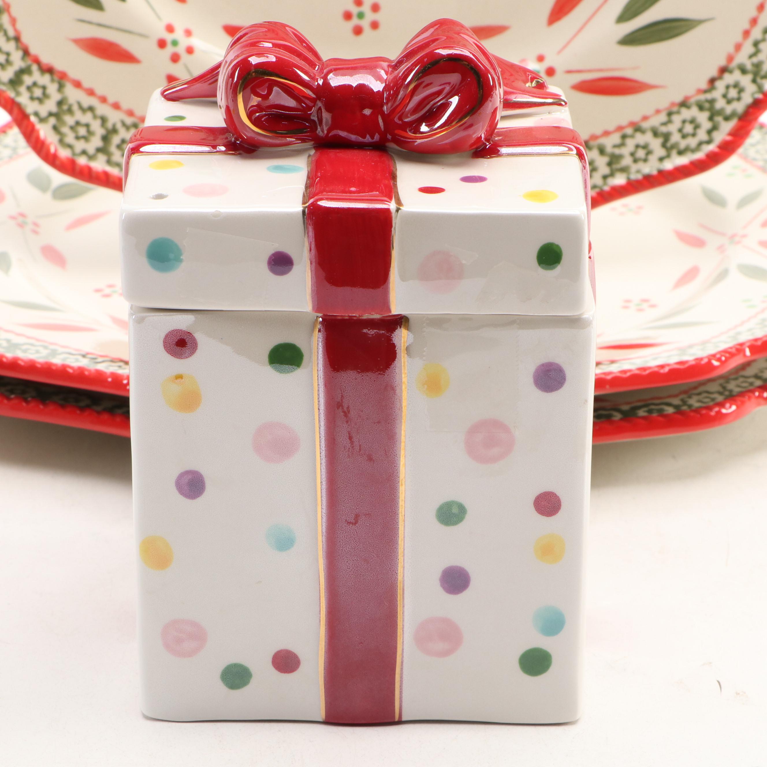 Waterford "Holiday Heirlooms" Box with Pfaltzgraff and Other Seasonal Serveware