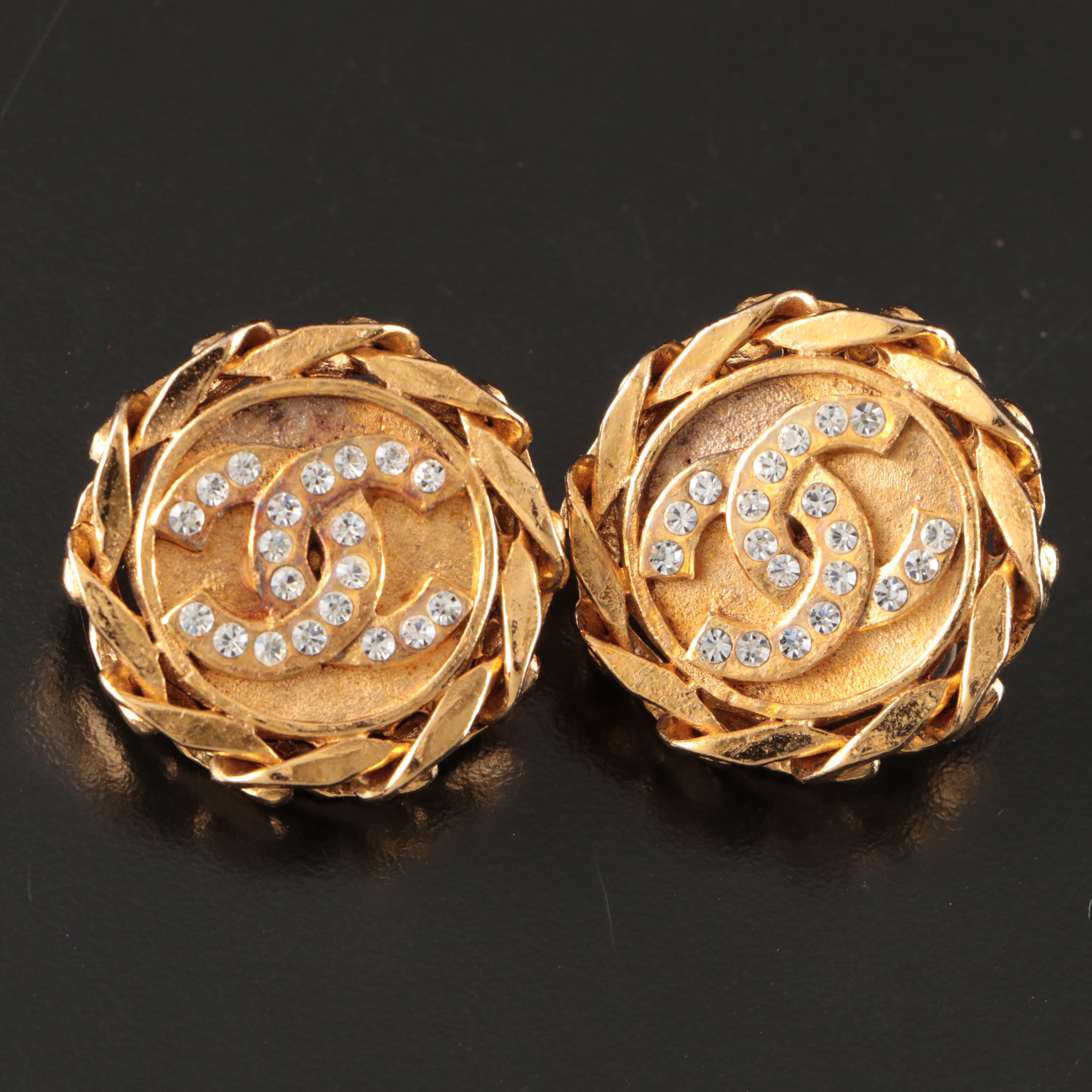 Chanel CC Crystal Clip Earrings